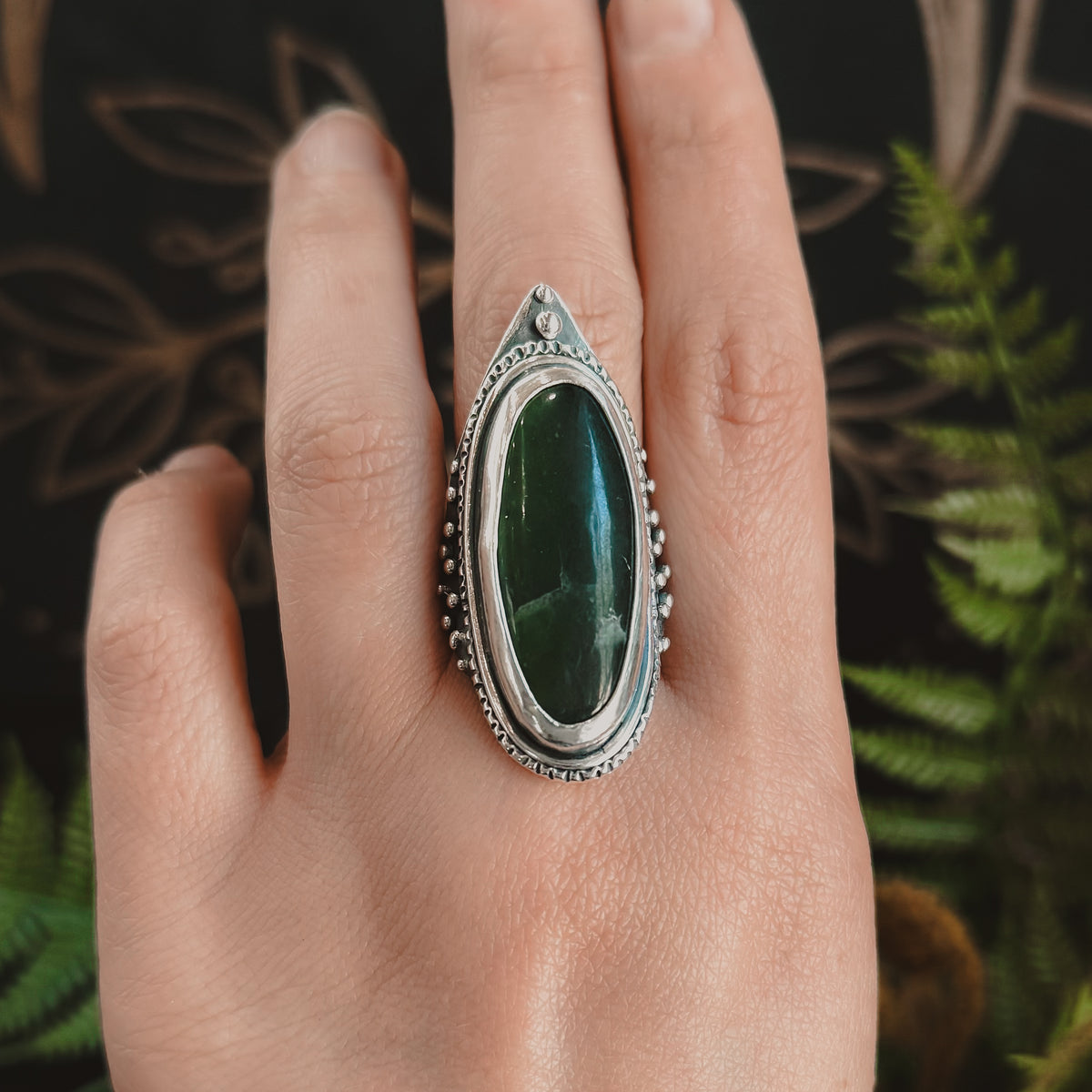 Trails Shield Ring // Jade - Size 9.5 - Acid Queen Jewelry