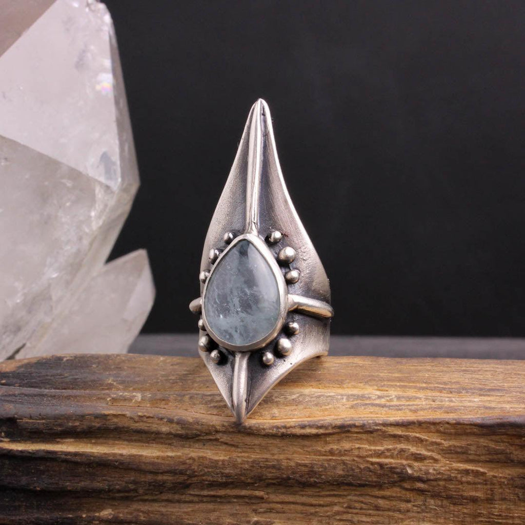 Avalon Shield Ring // Aquamarine - Acid Queen Jewelry