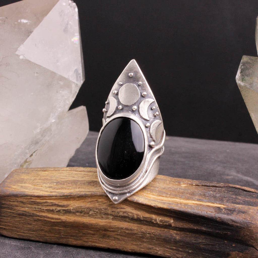 Moon Phase Shield Ring // Black Onyx - Acid Queen Jewelry