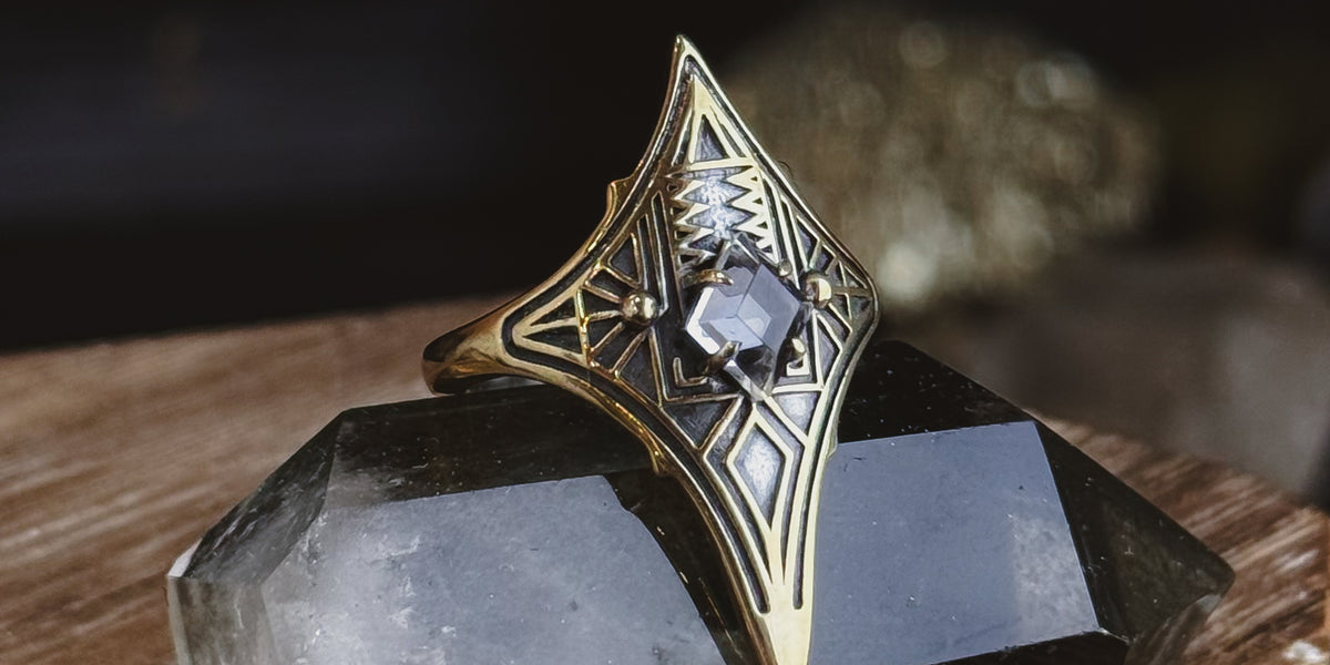 Armored Portal Ring // Hexagonal Clear Quartz - Acid Queen Jewelry