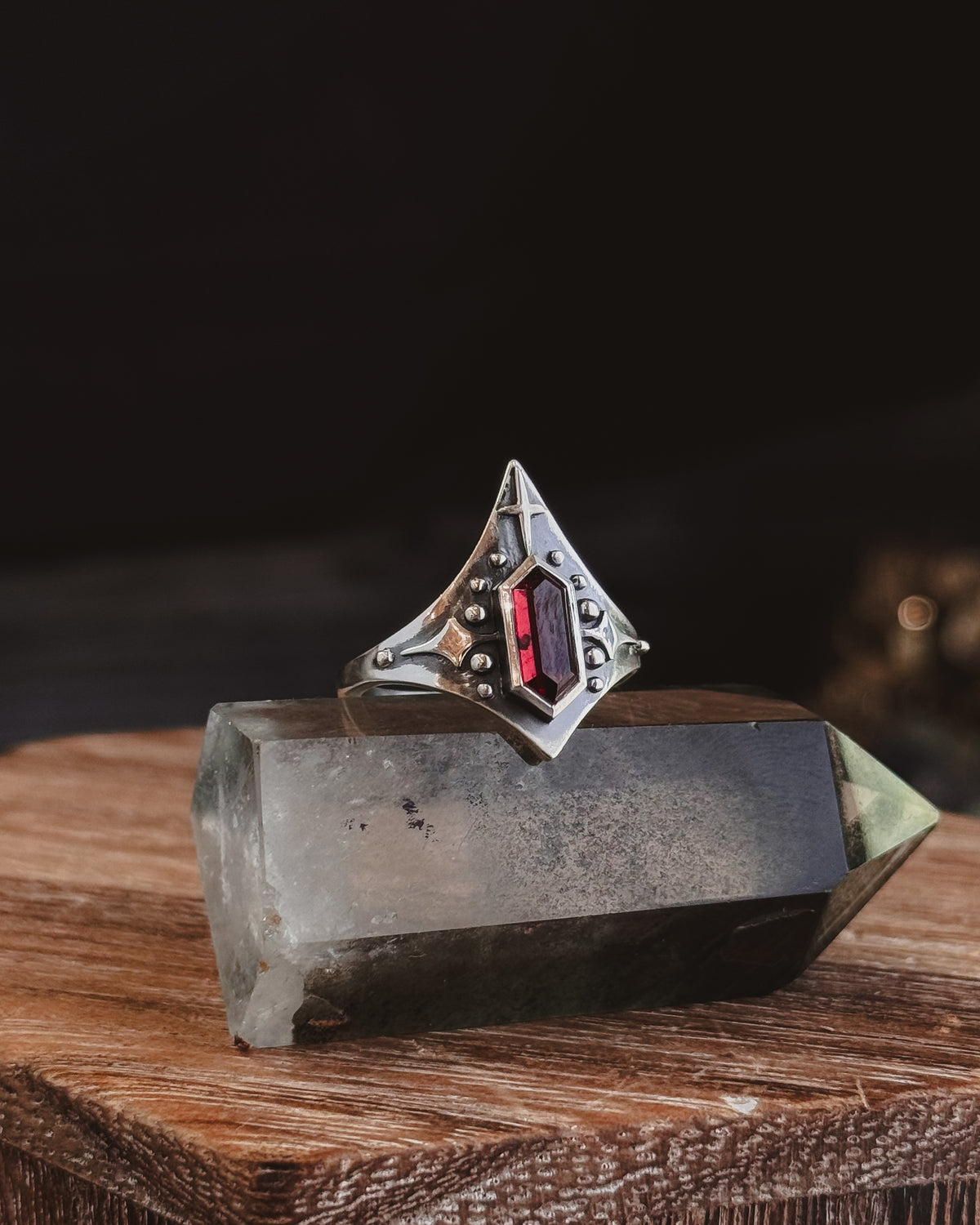 Theia Star Shield Ring | Sterling Silver + Garnet