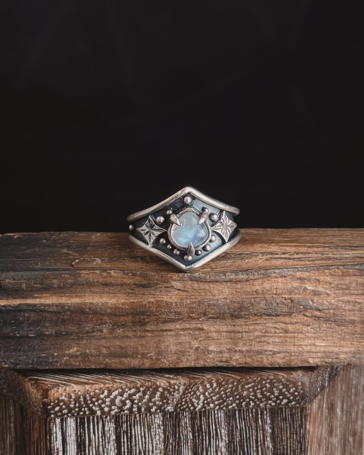 Star Gazer Ring // Rainbow Moonstone - Size 7.5 - Acid Queen Jewelry