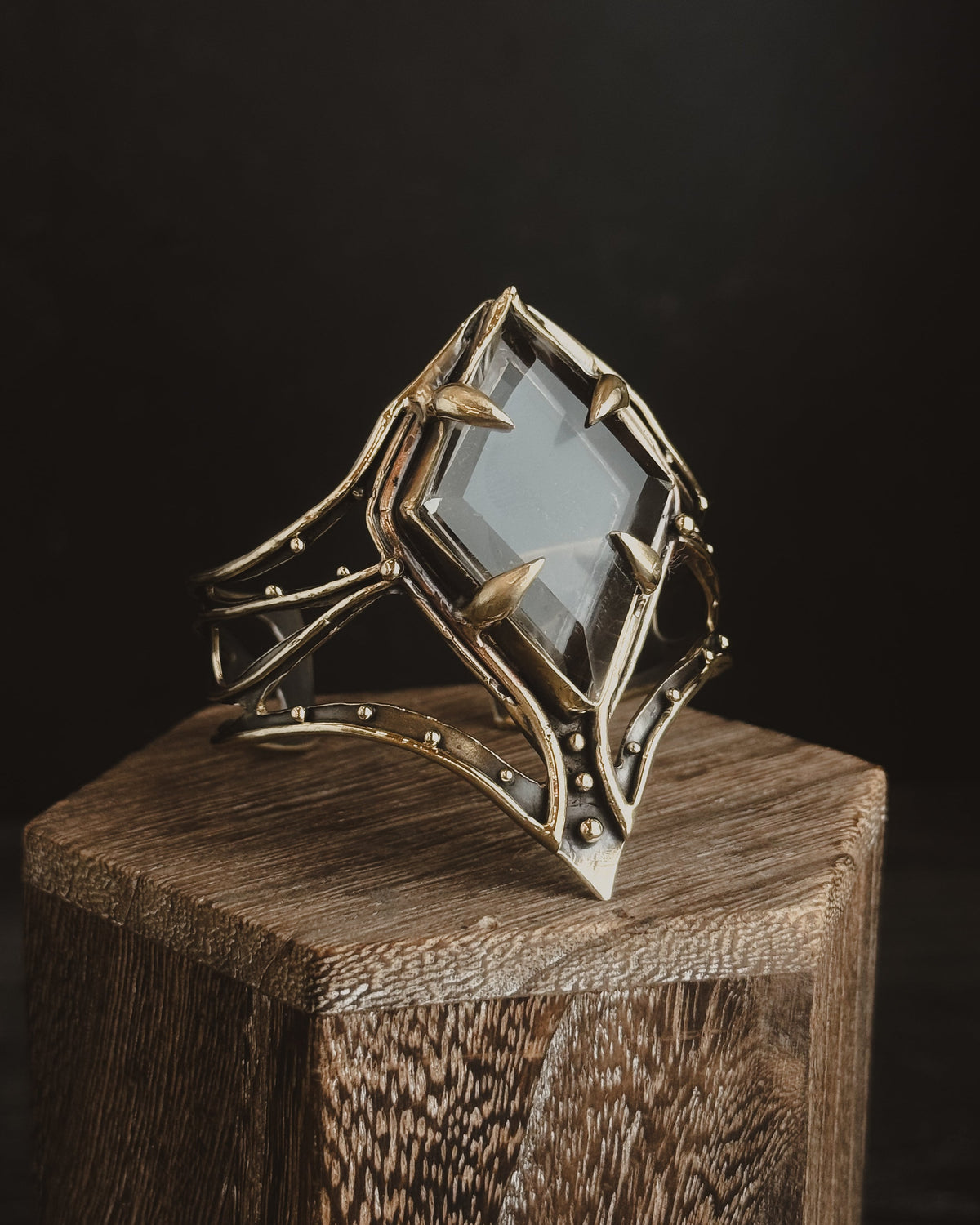 Empress Cuff Bracelet | Brass with Faceted Clear Quartz