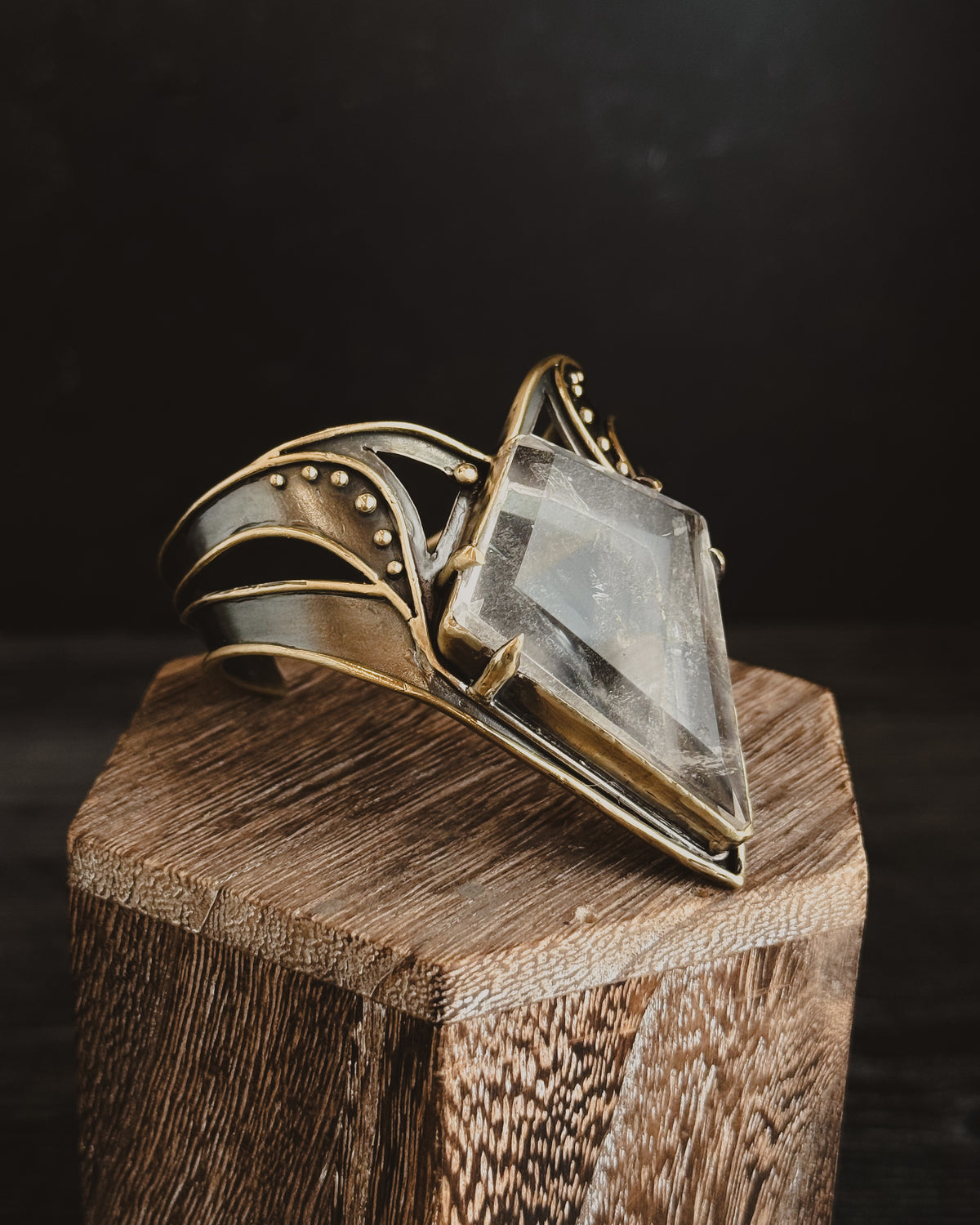 Double Visions Cuff (two) | Brass with Faceted Clear Quartz