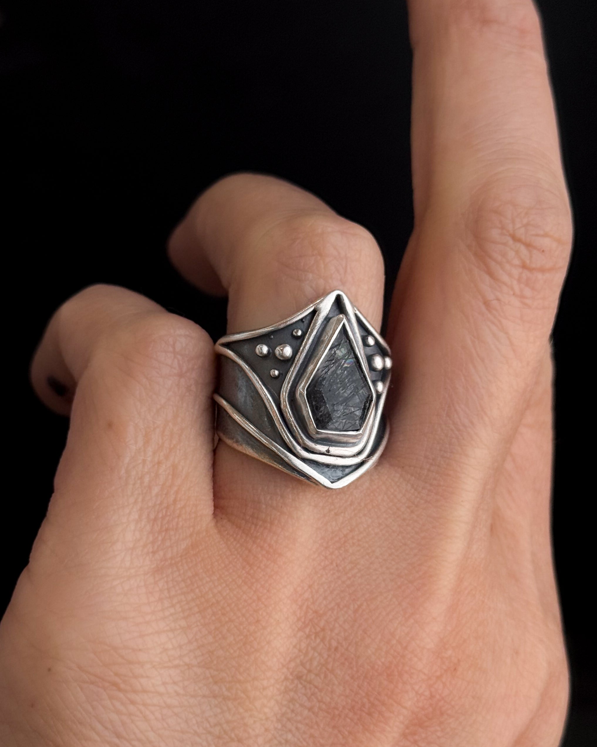 Protected Power Ring // Tourmalated Quartz - Size 5.5 - Acid Queen Jewelry