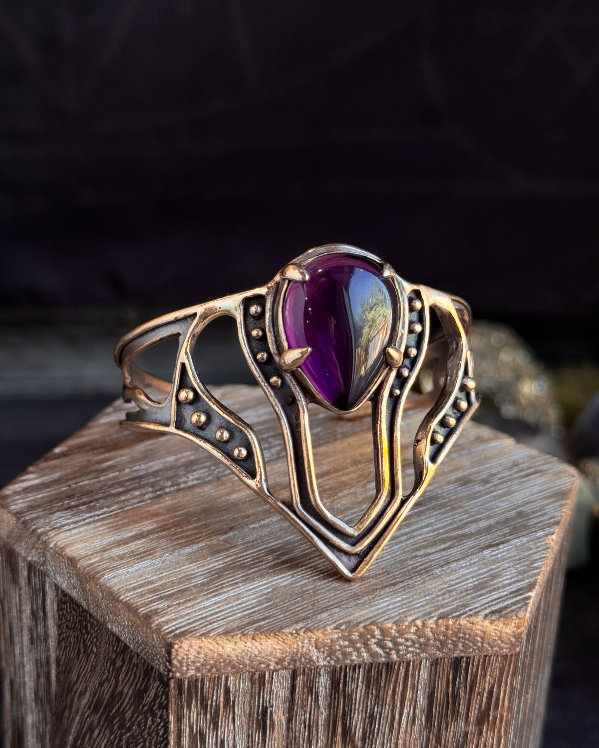 Nimue Cuff Bracelet -Brass- Amethyst - Acid Queen Jewelry