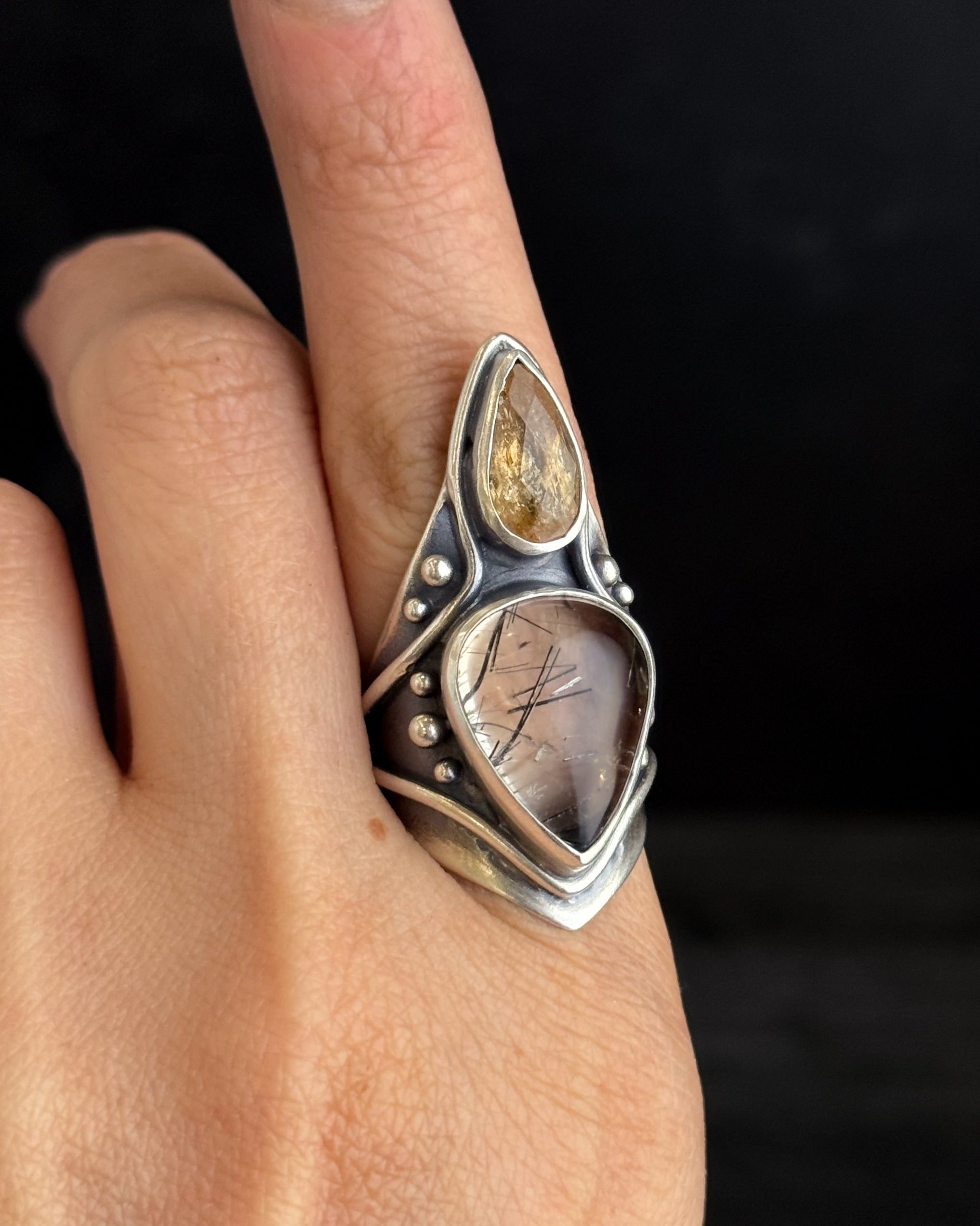 Solar Protection Ring // Citrine + Tourmalated Quartz - Size 6.25 - Acid Queen Jewelry