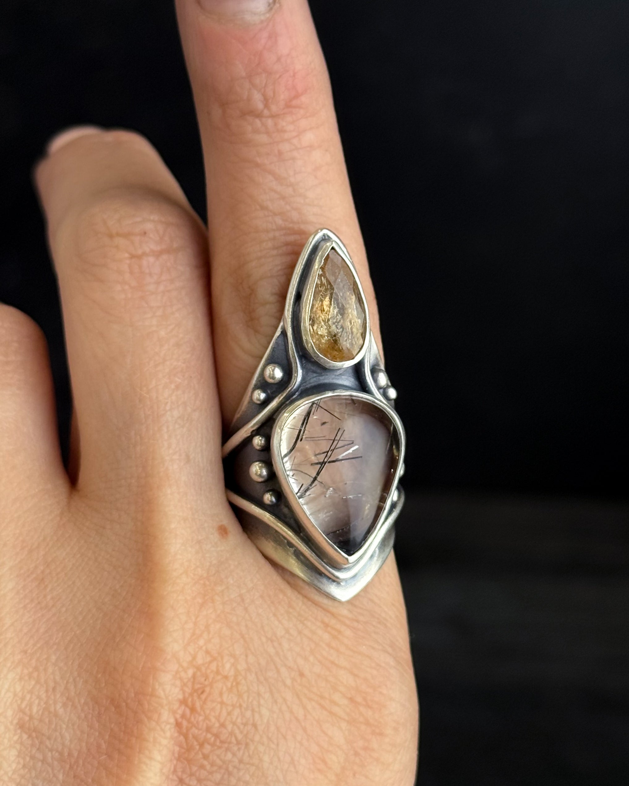 Solar Protection Ring // Citrine + Tourmalated Quartz - Size 6.25 - Acid Queen Jewelry
