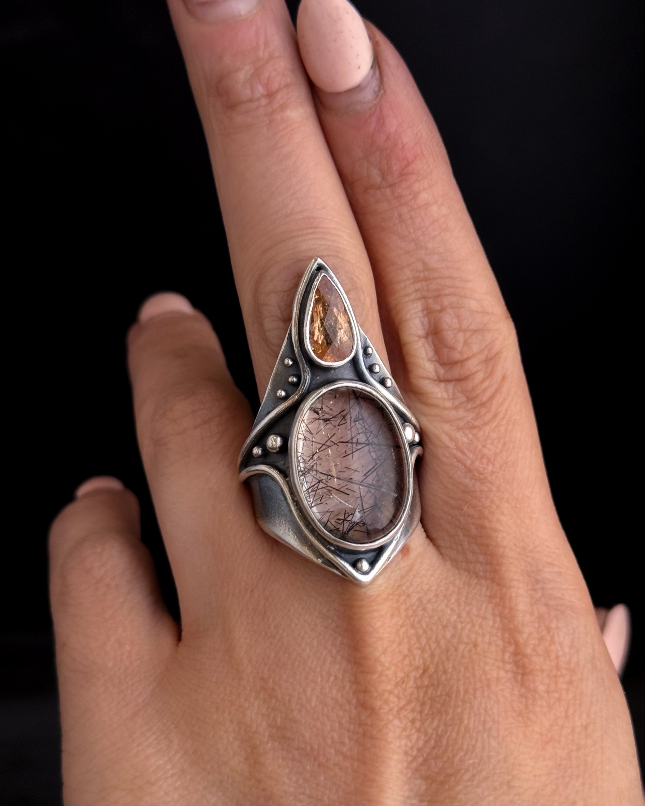 Solar Protection Ring // Citrine + Tourmalated Quartz - Size 10 - Acid Queen Jewelry