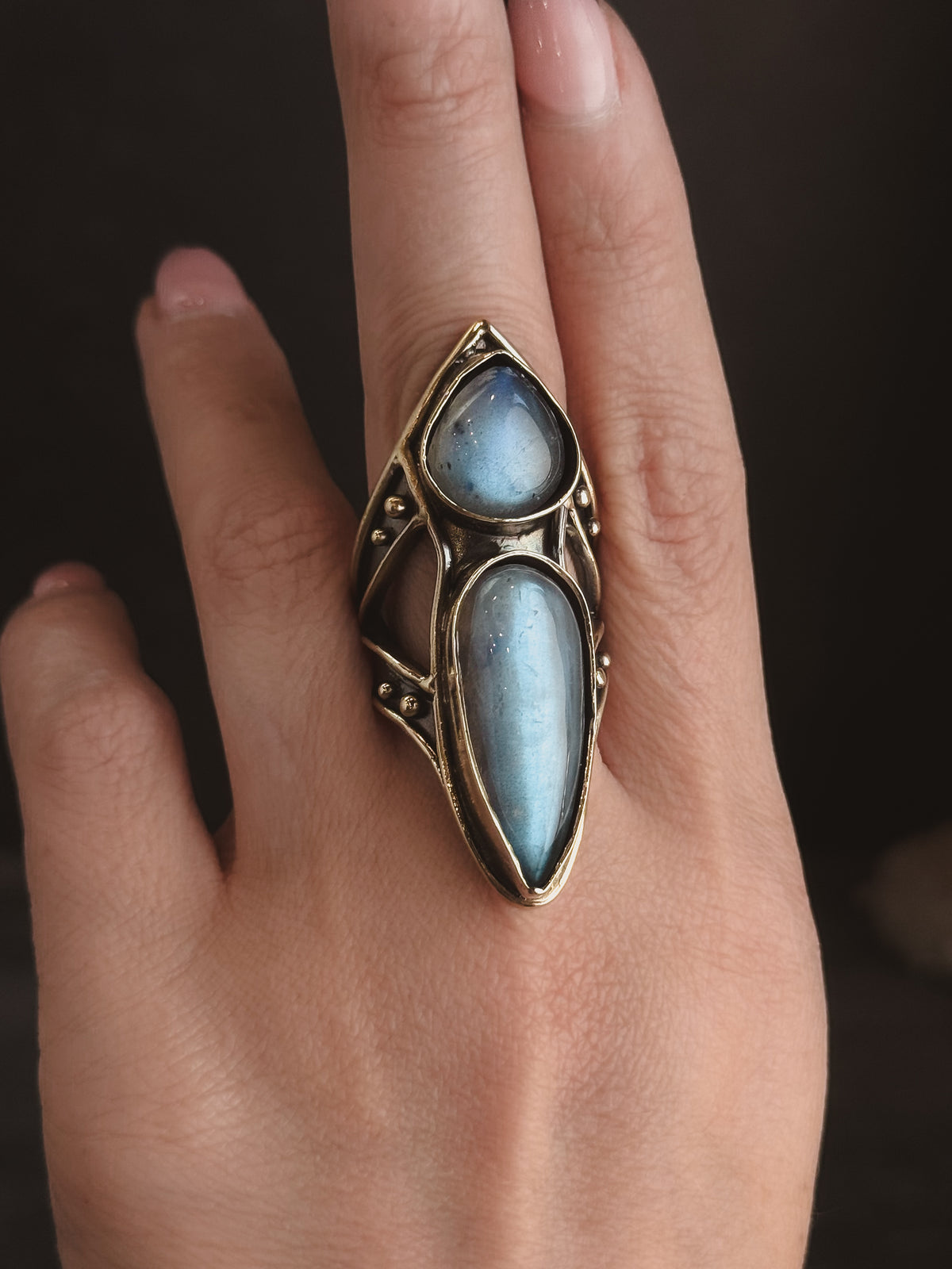 Moon Ritual Shield Ring | Labradorite + Brass