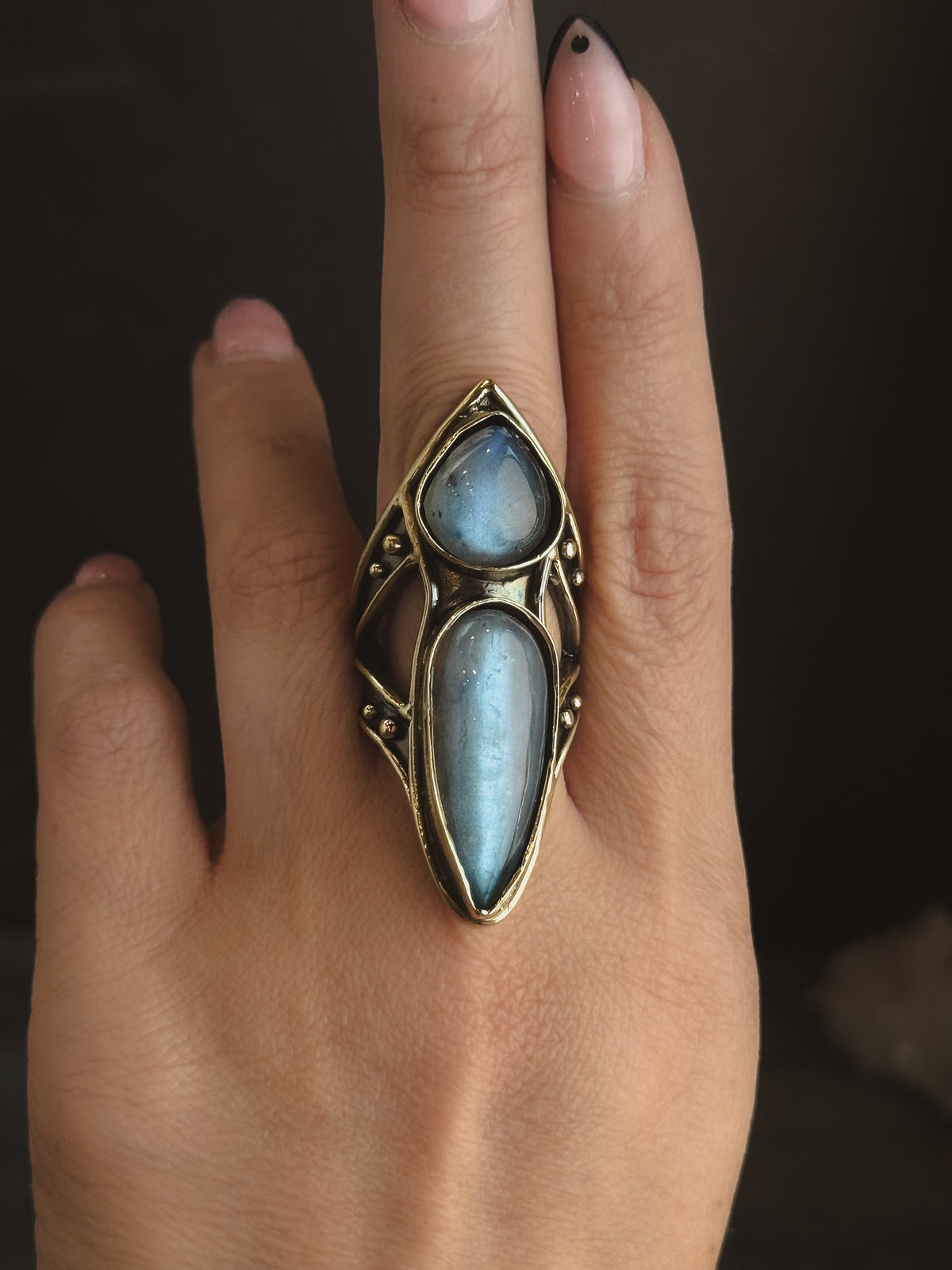 Moon Ritual Shield Ring | Labradorite + Brass