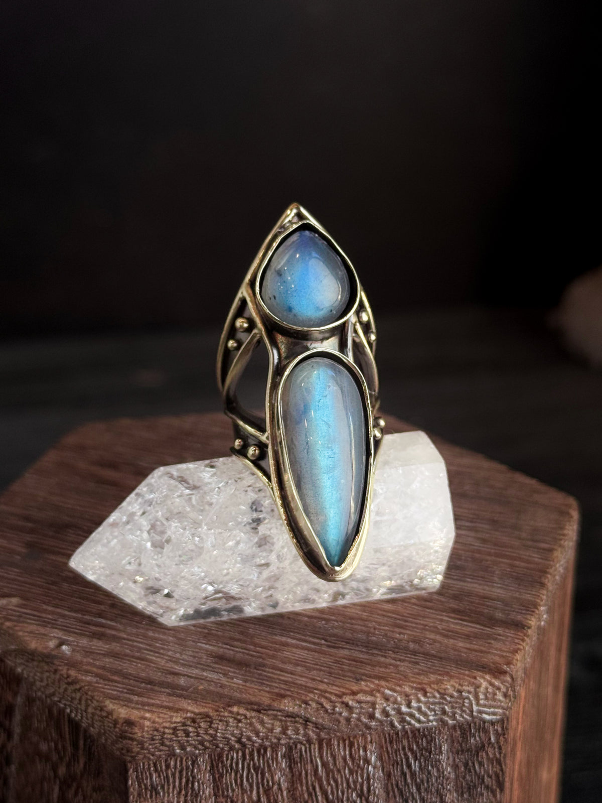 Moon Ritual Shield Ring | Labradorite + Brass