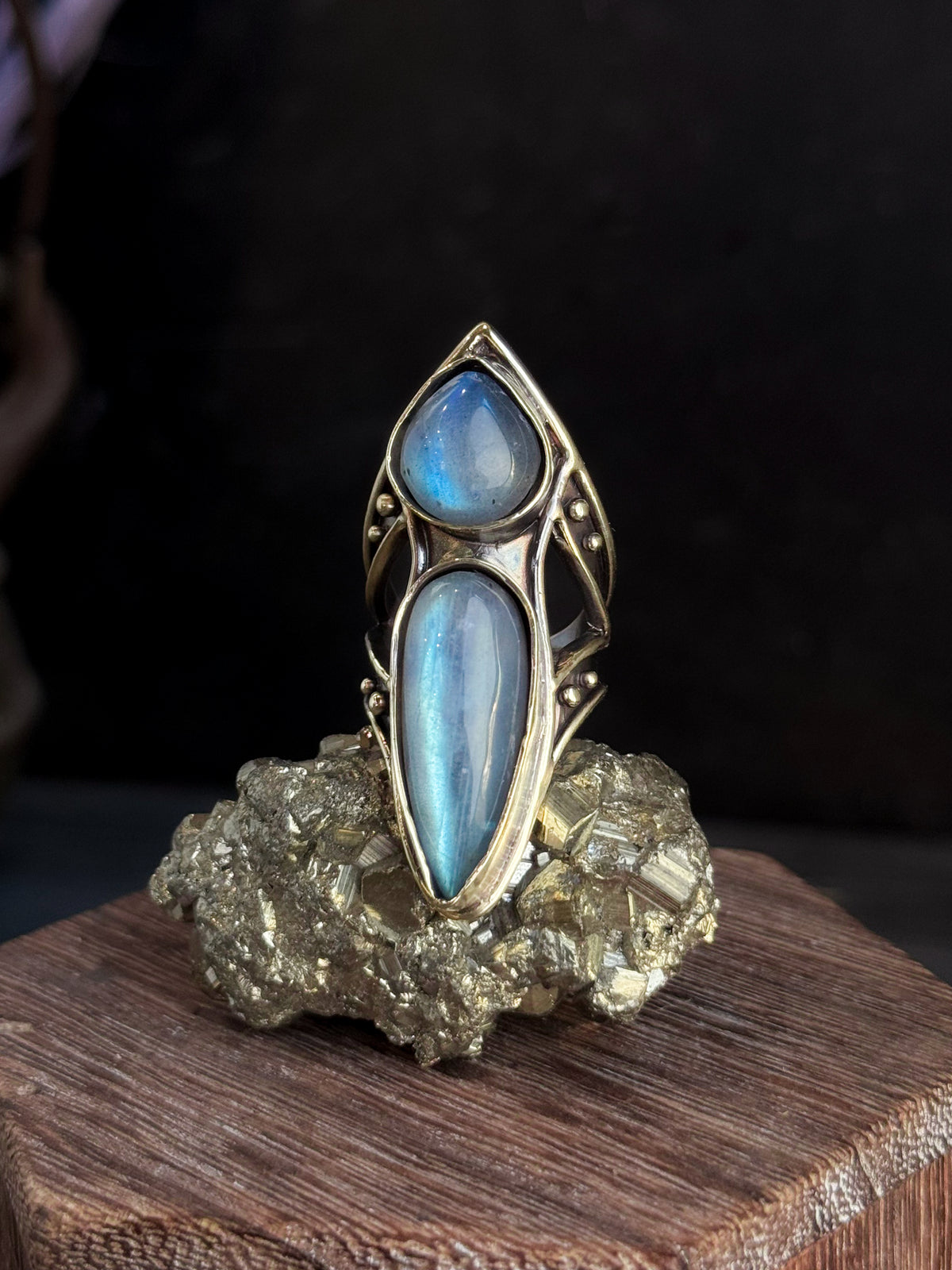 Moon Ritual Shield Ring | Labradorite + Brass