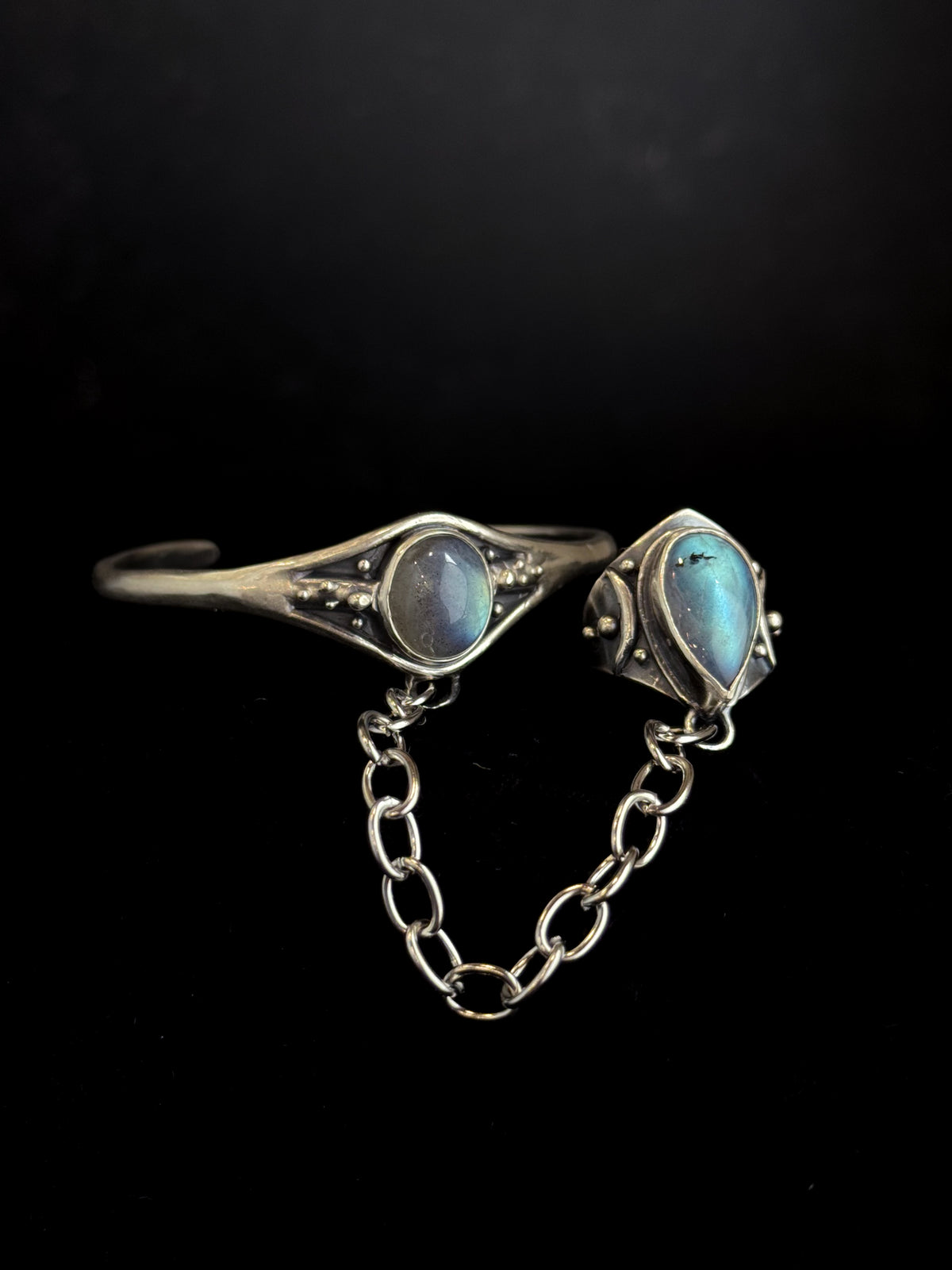 High Priestess Ring + Bracelet Harness | Labradorite + Sterling Silver - Ring Size 7