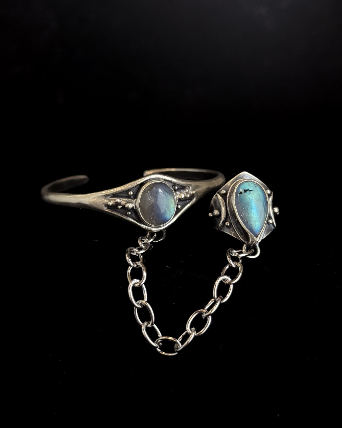 High Priestess Ring + Bracelet Harness | Labradorite + Sterling Silver - Ring Size 7