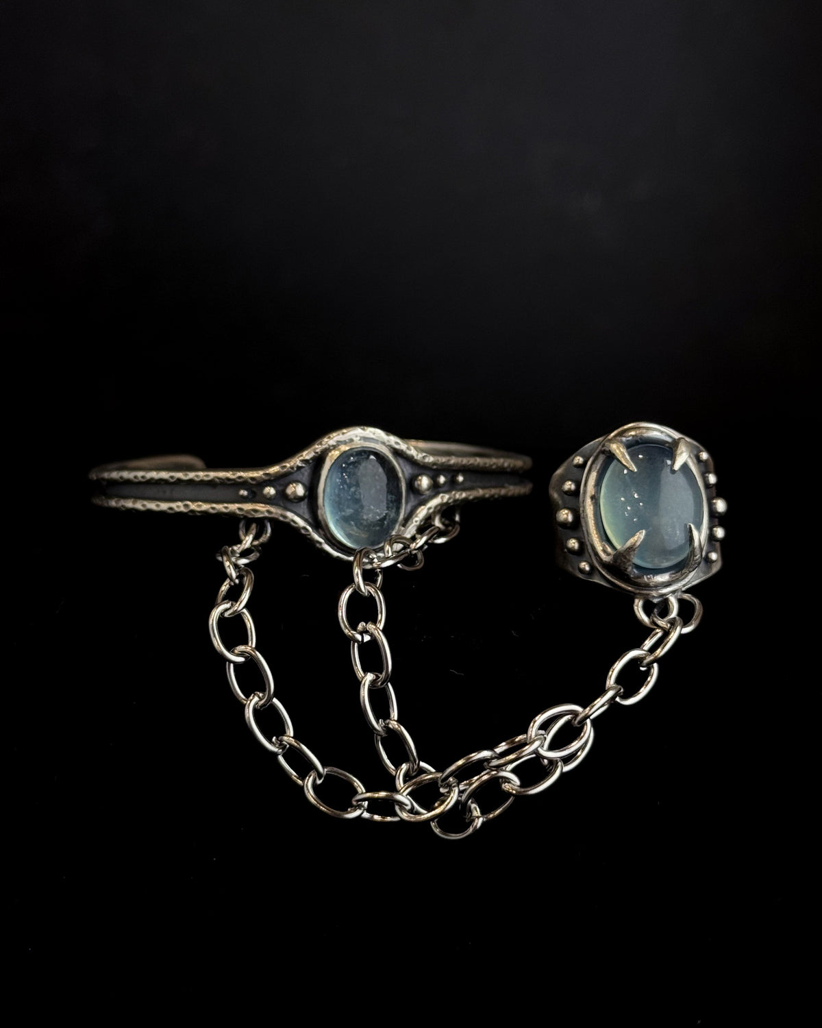 High Priestess Ring + Bracelet Harness | Aquamarine + Sterling Silver - Size 9.5