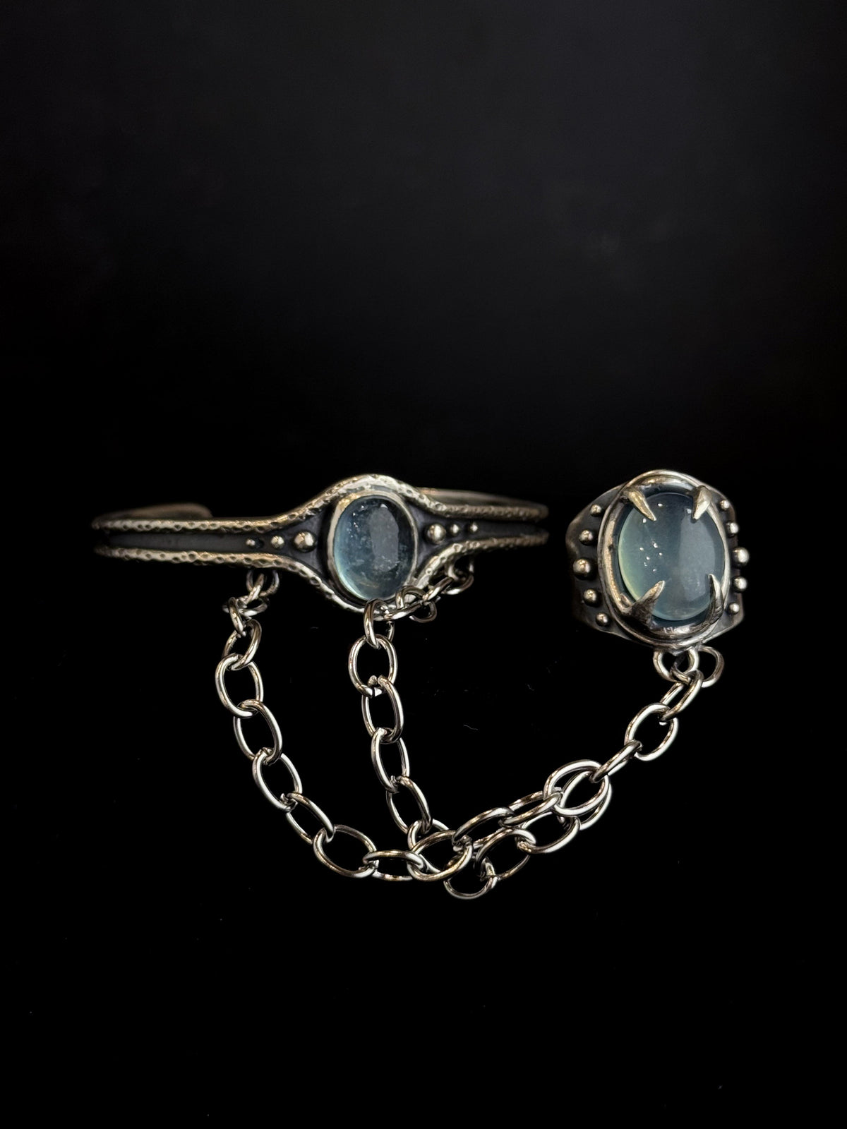 High Priestess Ring + Bracelet Harness | Aquamarine + Sterling Silver - Size 9.5