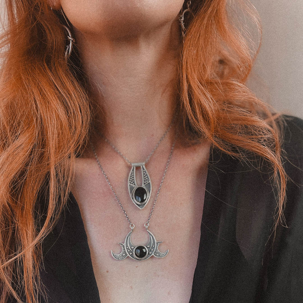 Triple Moon Goddess Necklace // Black Onyx - Acid Queen Jewelry