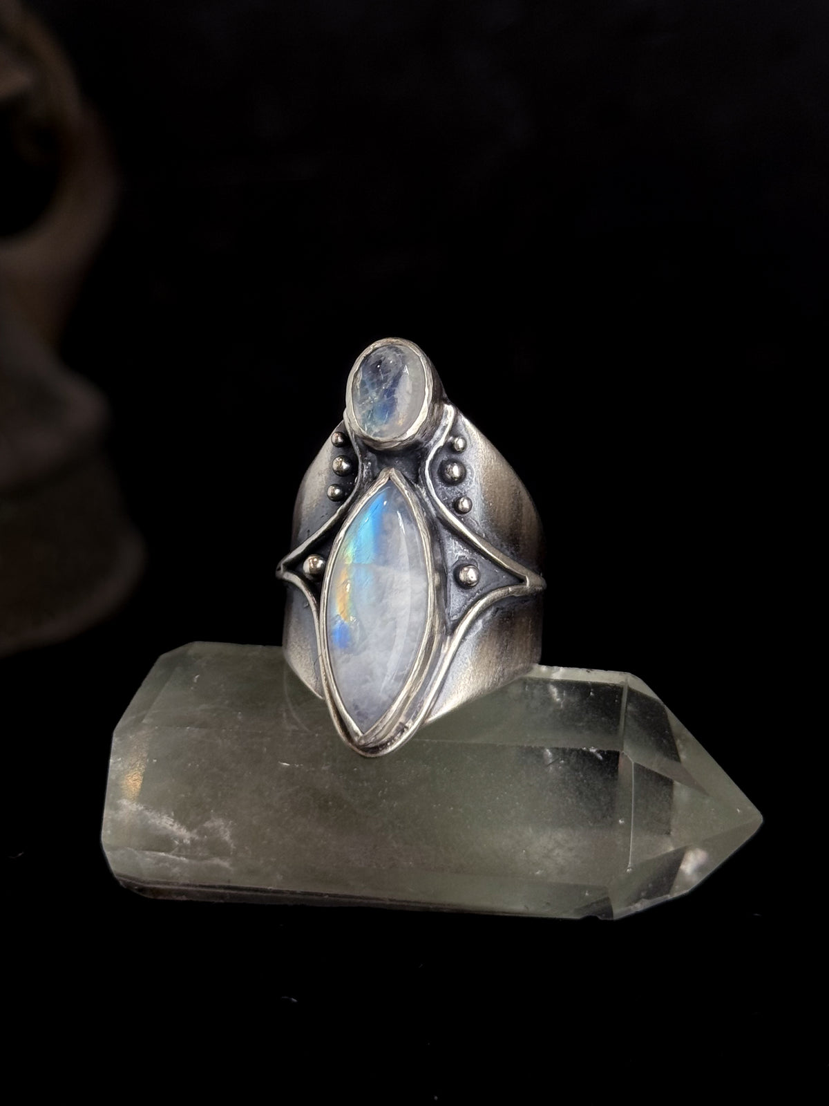 Balanced Ring | Rainbow Moonstone + Sterling Silver - Size 10.5