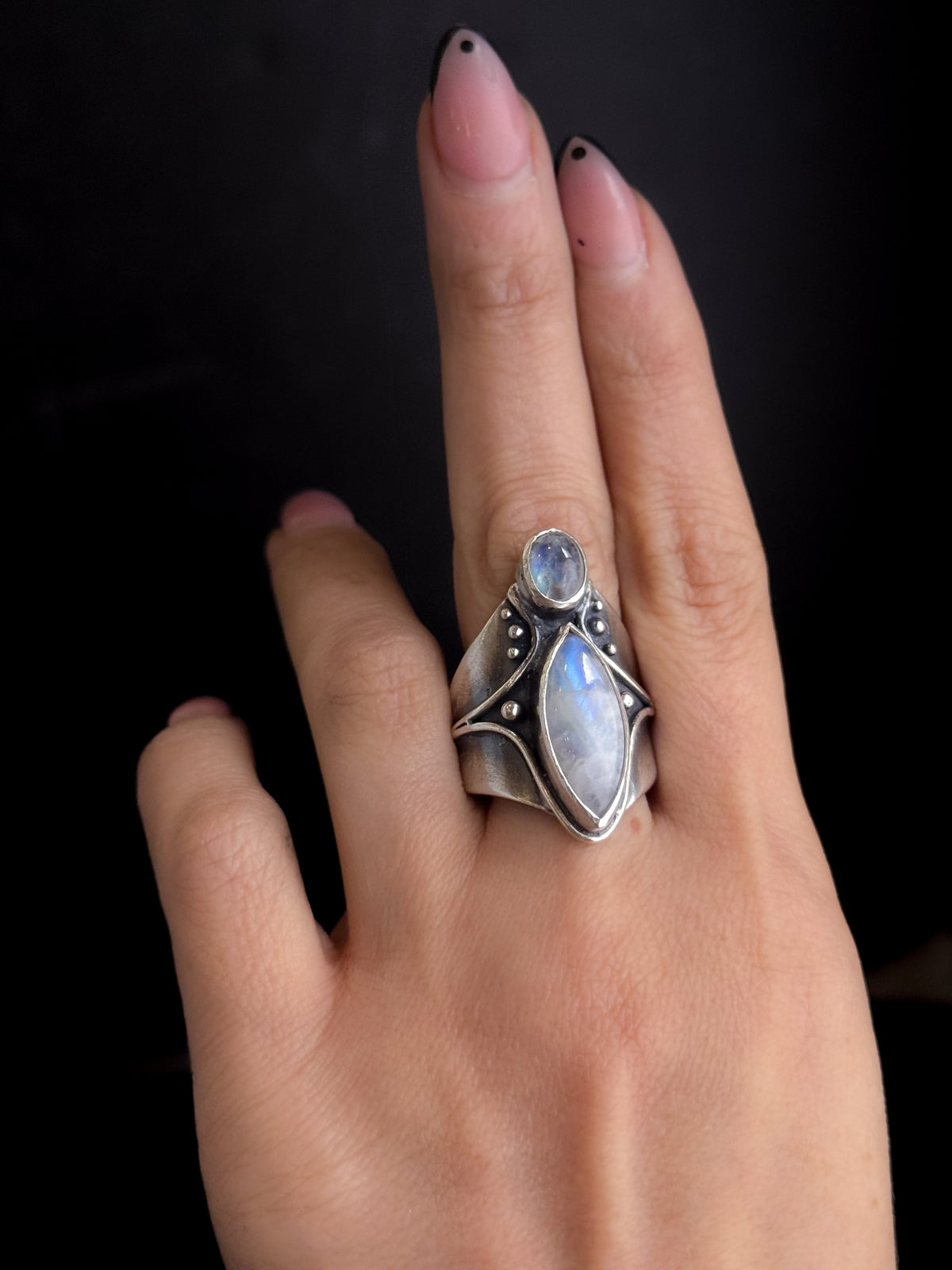 Balanced Ring | Rainbow Moonstone + Sterling Silver - Size 10.5