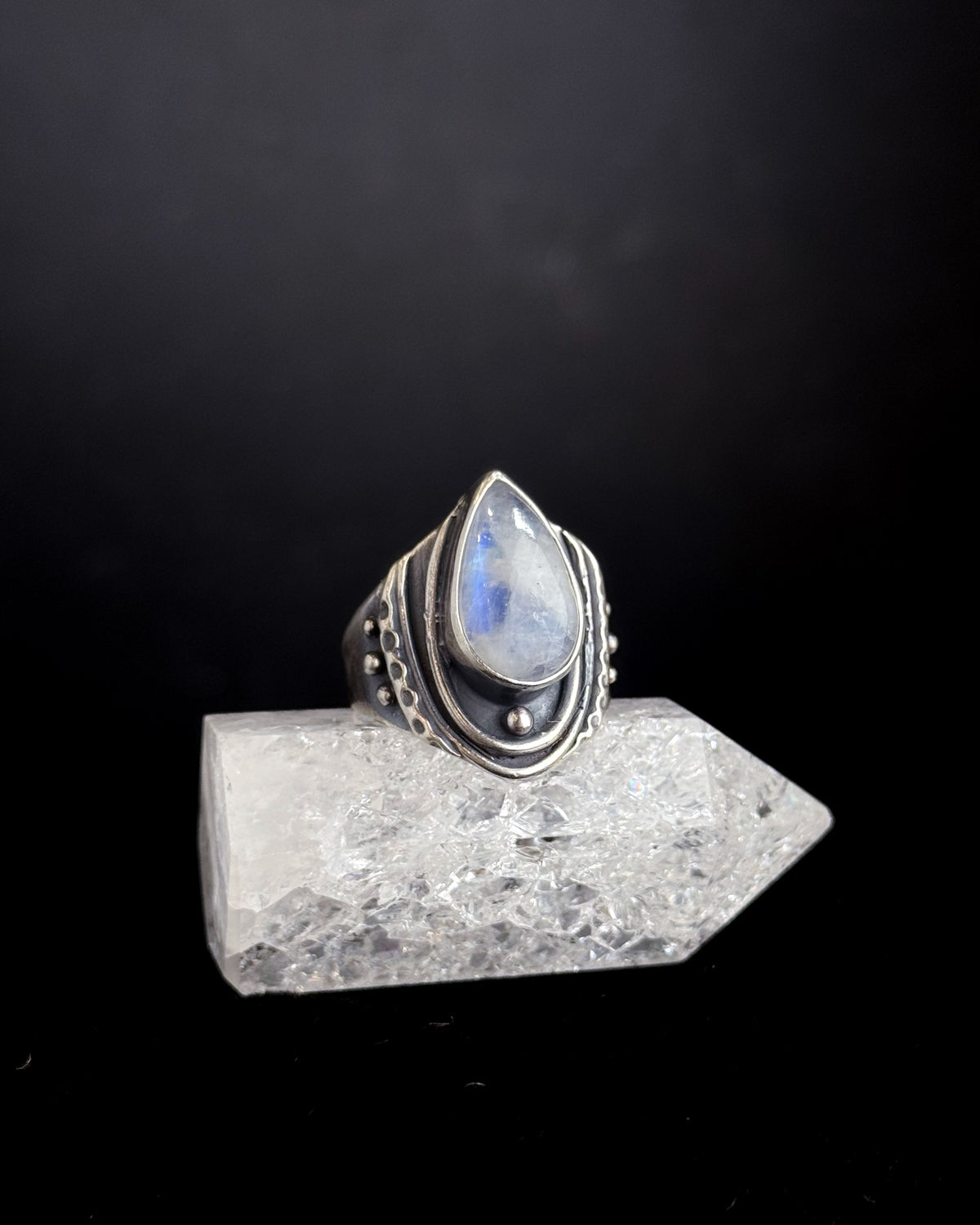 Luna Ring | Rainbow Moonstone + Sterling Silver - Size 9