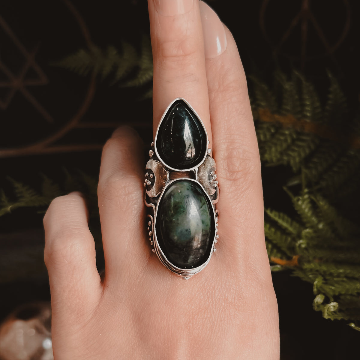 Moon Shield Ring // Emerald