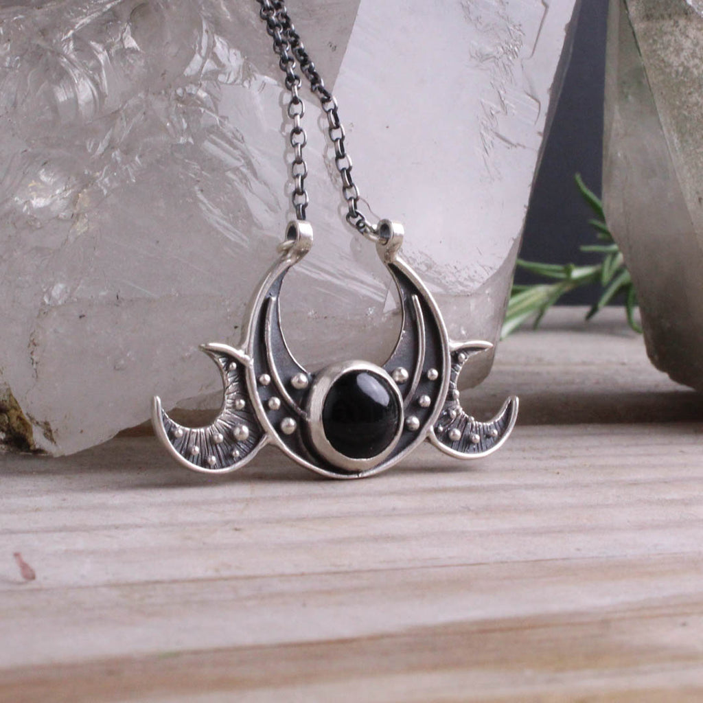 Triple Moon Goddess Necklace // Black Onyx - Acid Queen Jewelry
