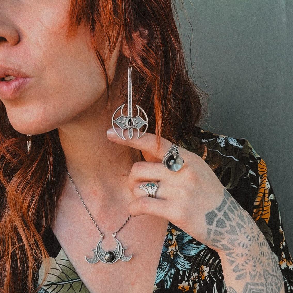 Battle Axe Dangle Earrings // Onyx - Acid Queen Jewelry