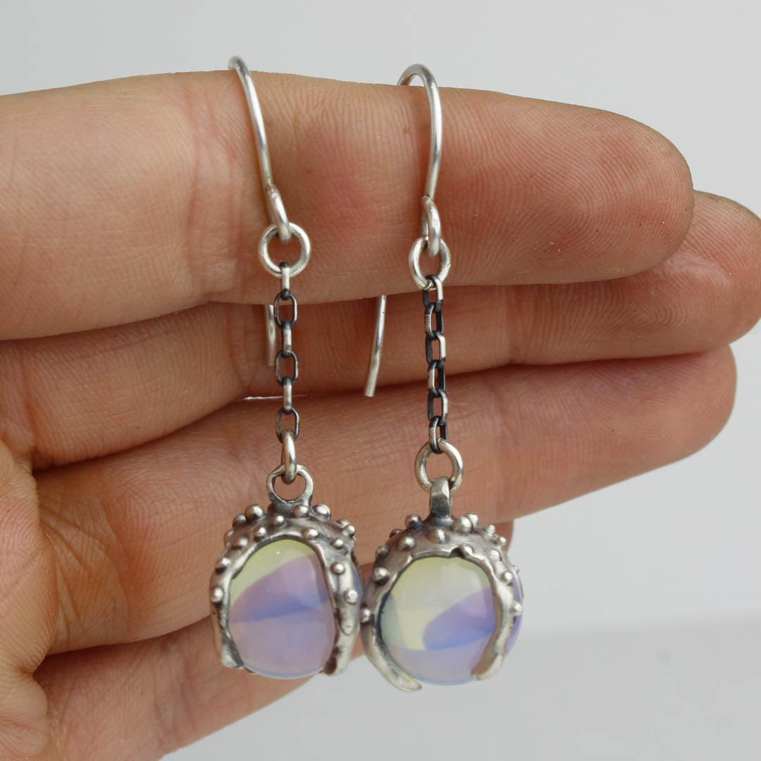 Sorceress Crystal Ball Earrings - Opalite - Antiqued - Acid Queen Jewelry