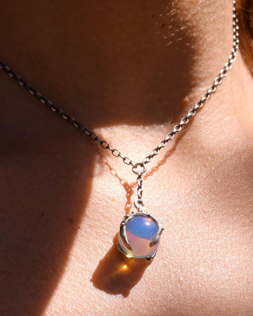 Sorceress Crystal Ball Lariat Necklace- Opalite - Antiqued - Acid Queen Jewelry