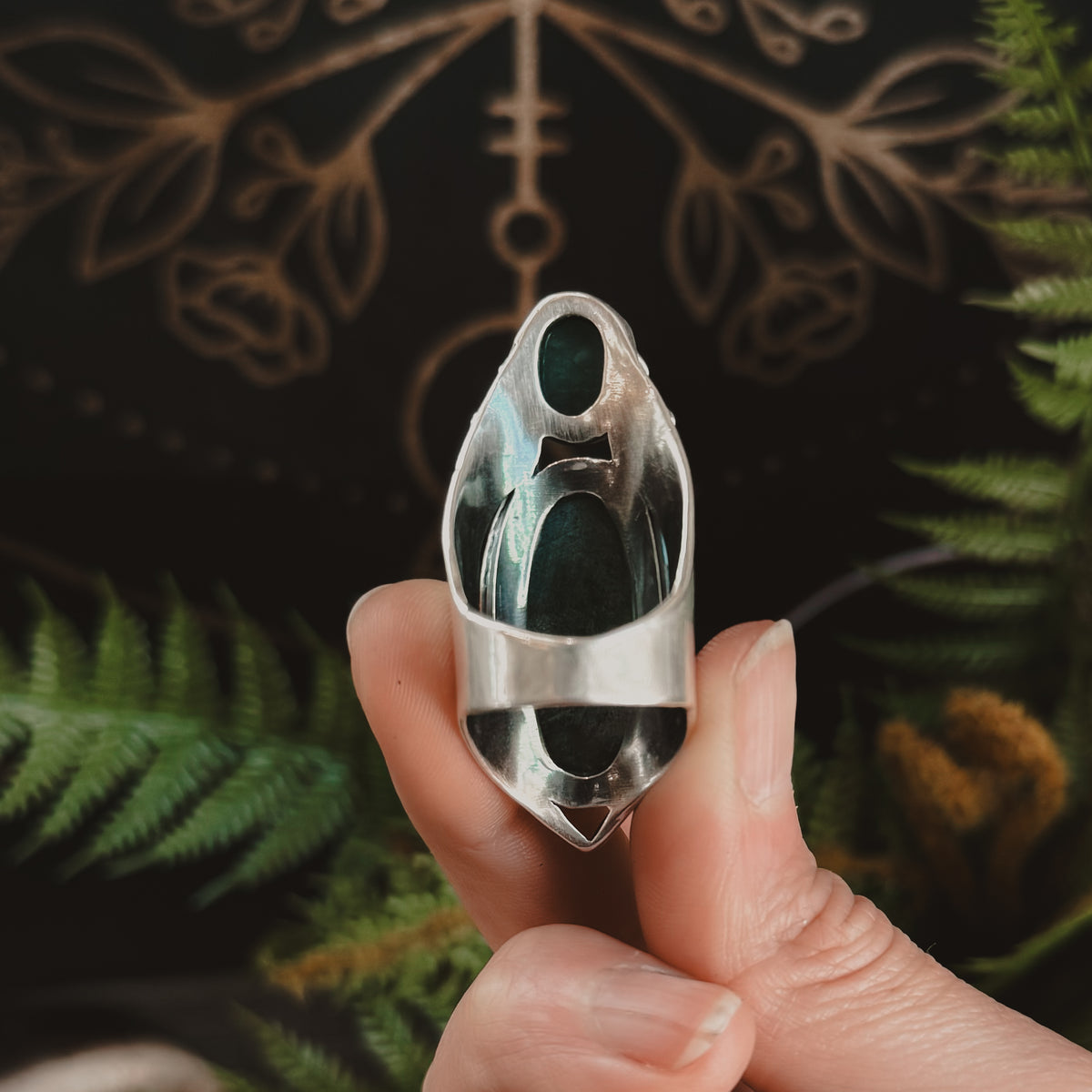 Garden Fae Shield Ring // Jade & Emerald - Size 9 - Acid Queen Jewelry