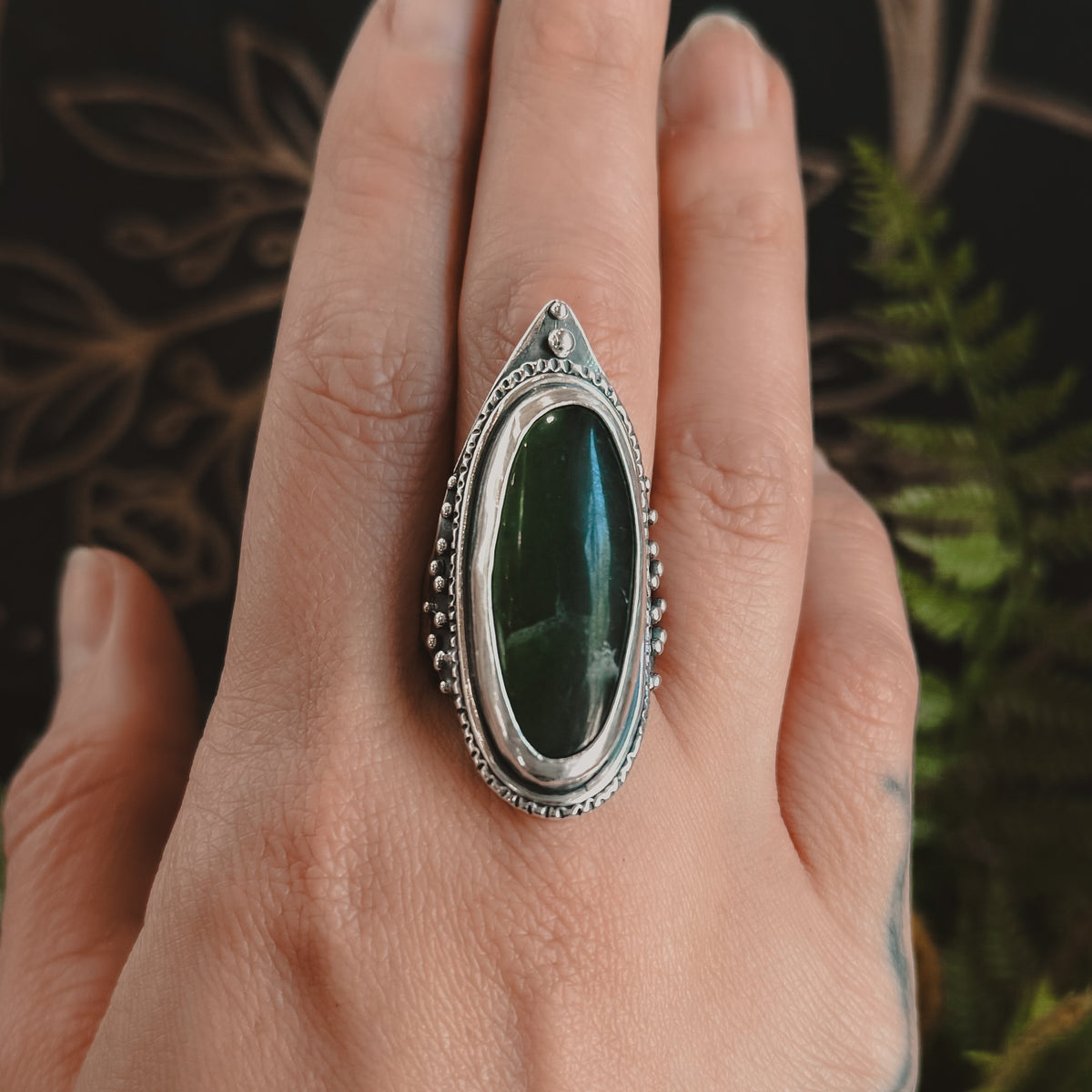 Trails Shield Ring // Jade - Size 9.5 - Acid Queen Jewelry