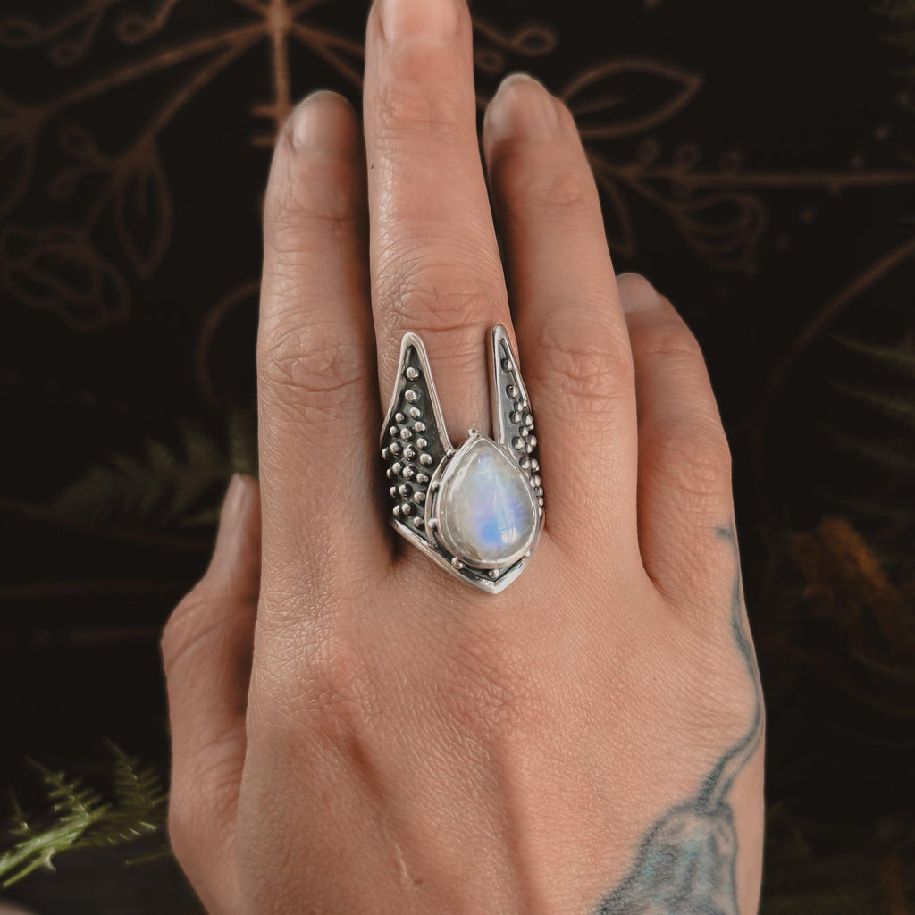 Cygnus Ring // Rainbow Moonstone - Acid Queen Jewelry