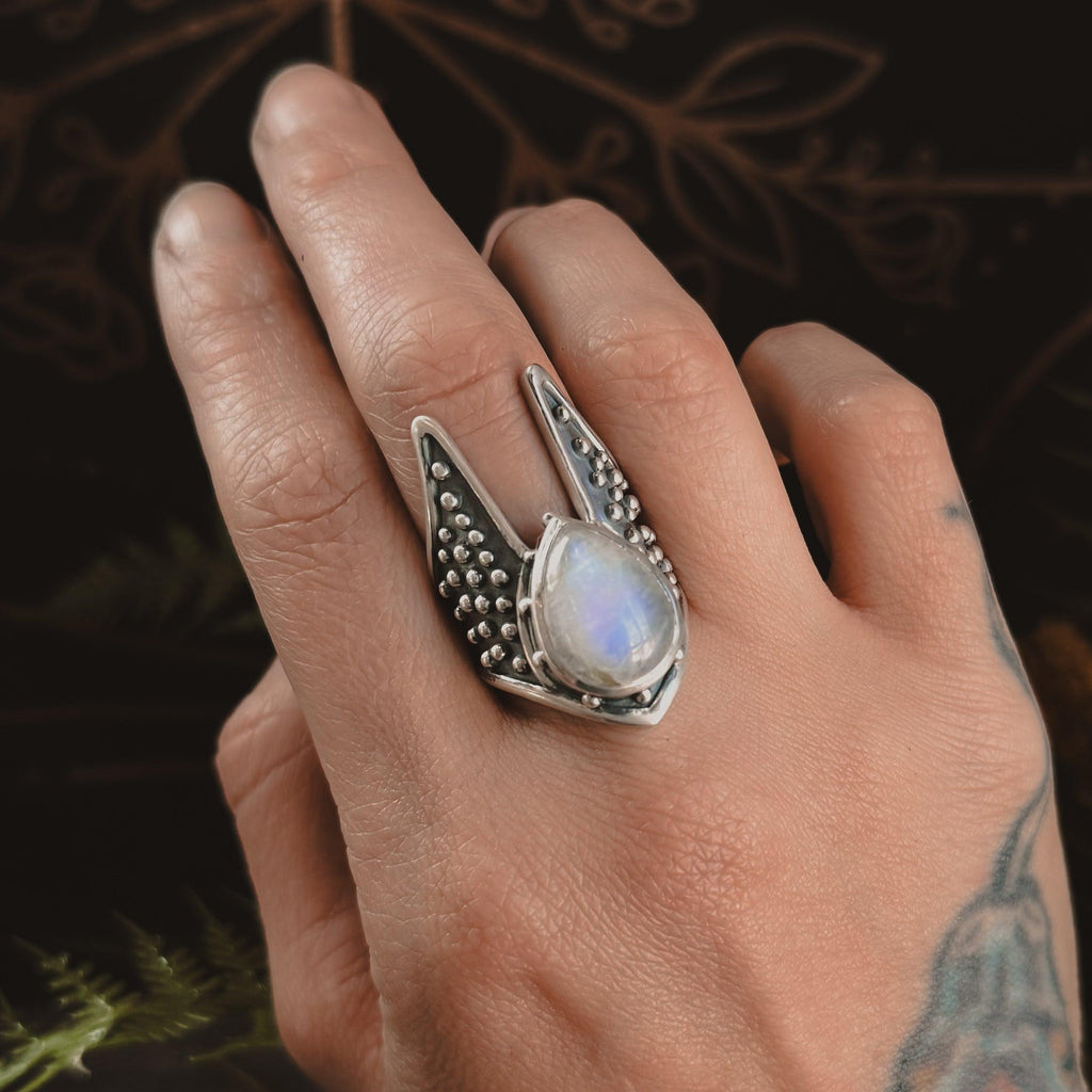 Cygnus Ring // Rainbow Moonstone - Acid Queen Jewelry