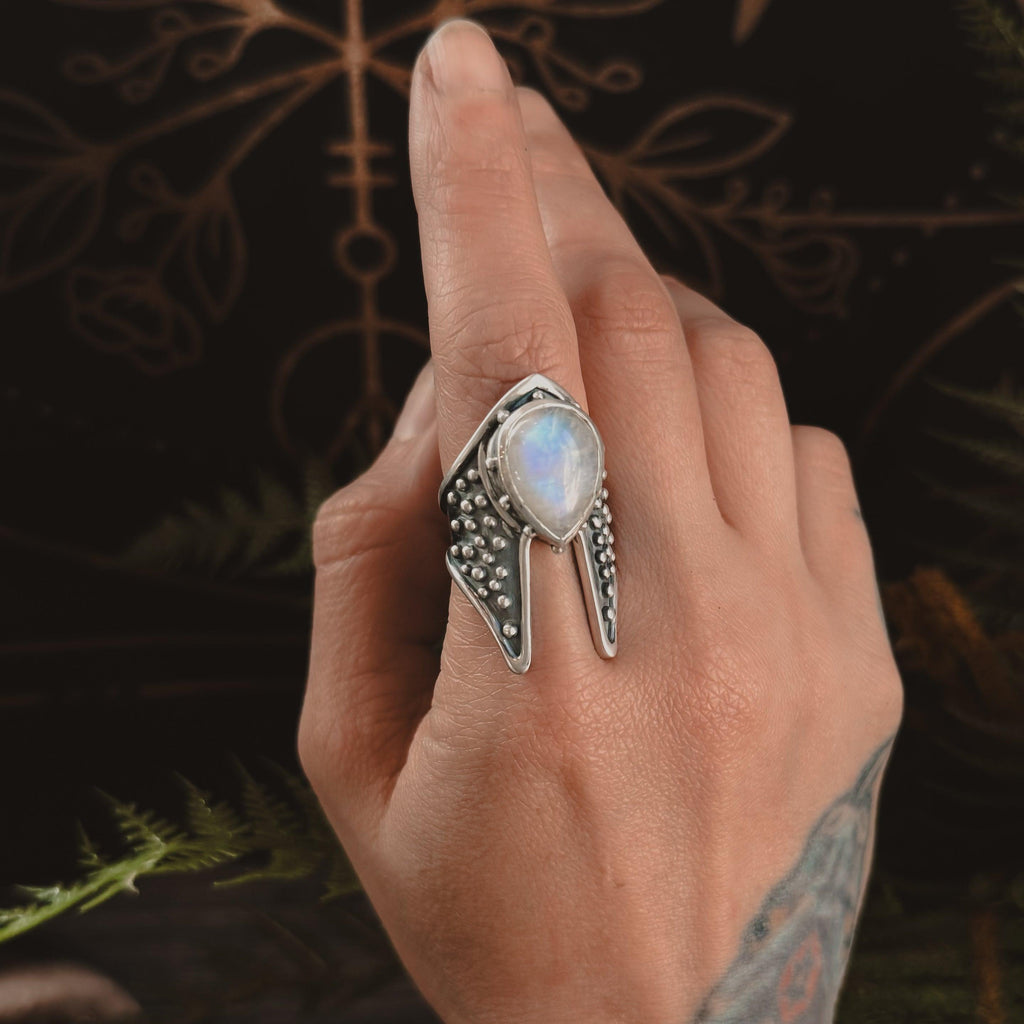 Cygnus Ring // Rainbow Moonstone - Acid Queen Jewelry