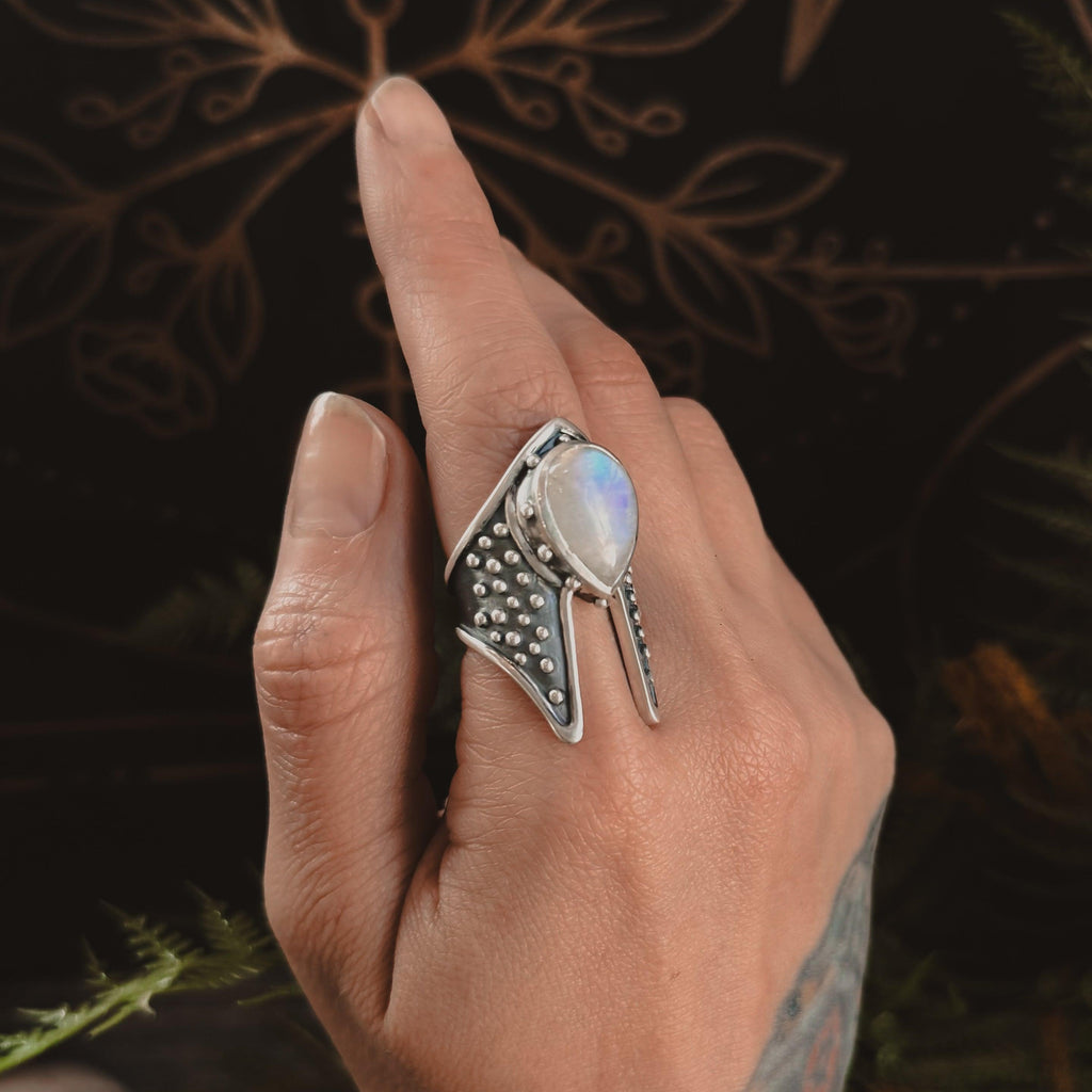 Cygnus Ring // Rainbow Moonstone - Acid Queen Jewelry