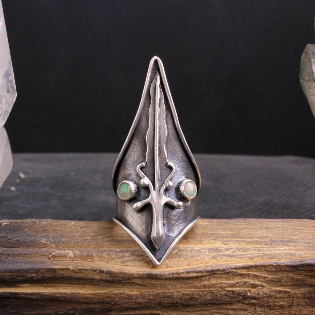 Sword Shield Ring // Ethiopian Opal - Acid Queen Jewelry