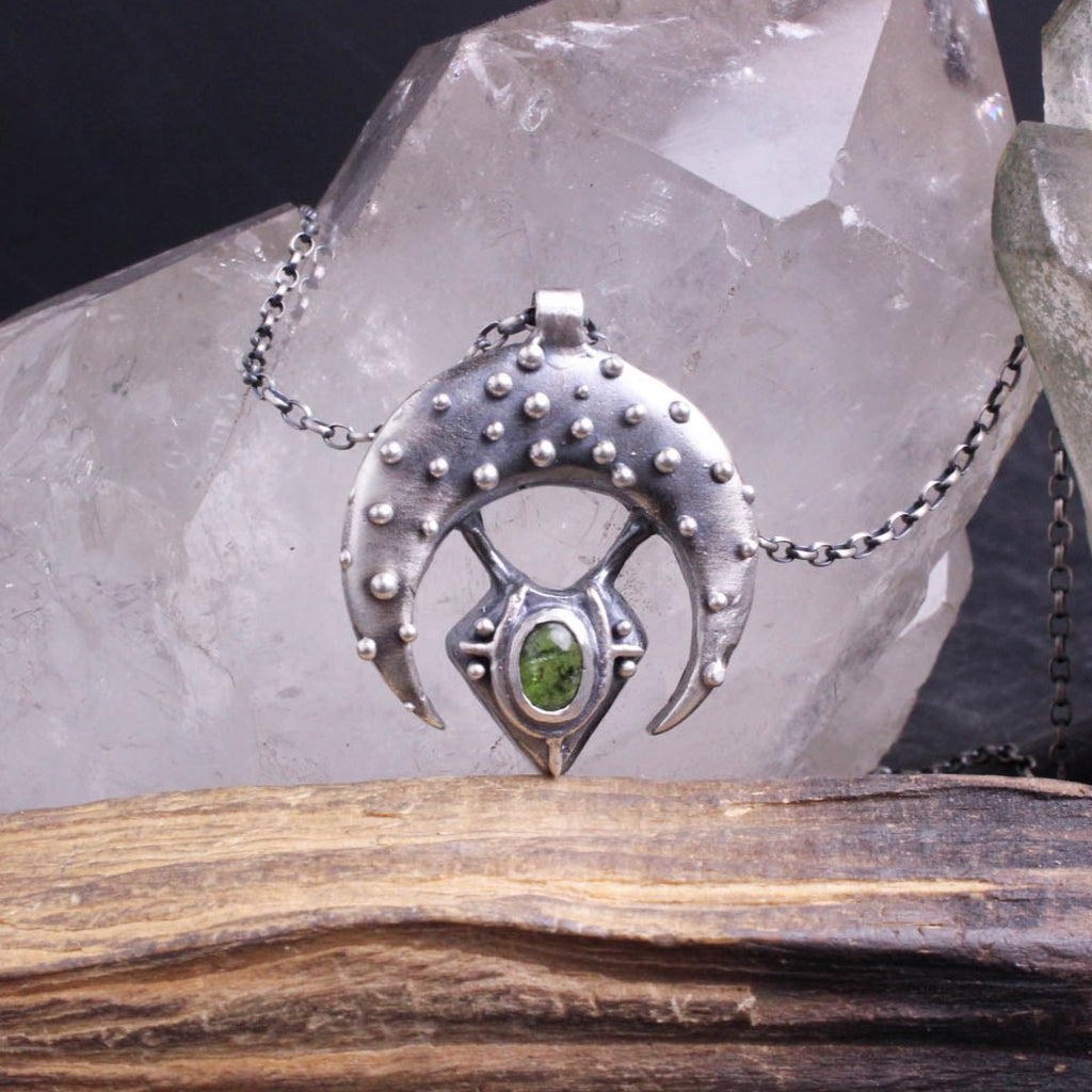 Dreamer Crescent Moon Necklace- Green Tourmaline - Acid Queen Jewelry