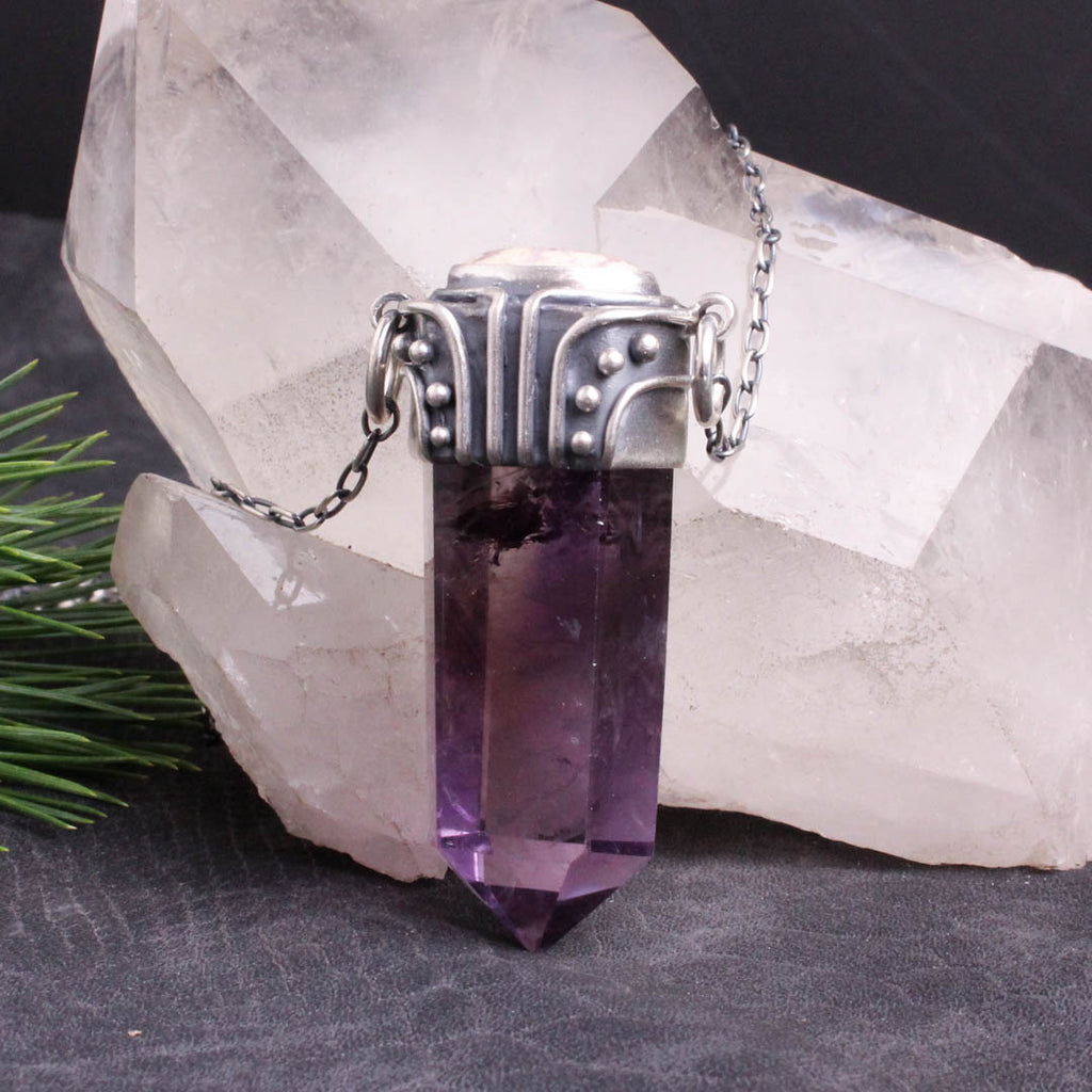 Crystal Drop Necklace- Amethyst + Mexican Fire Opal - Acid Queen Jewelry
