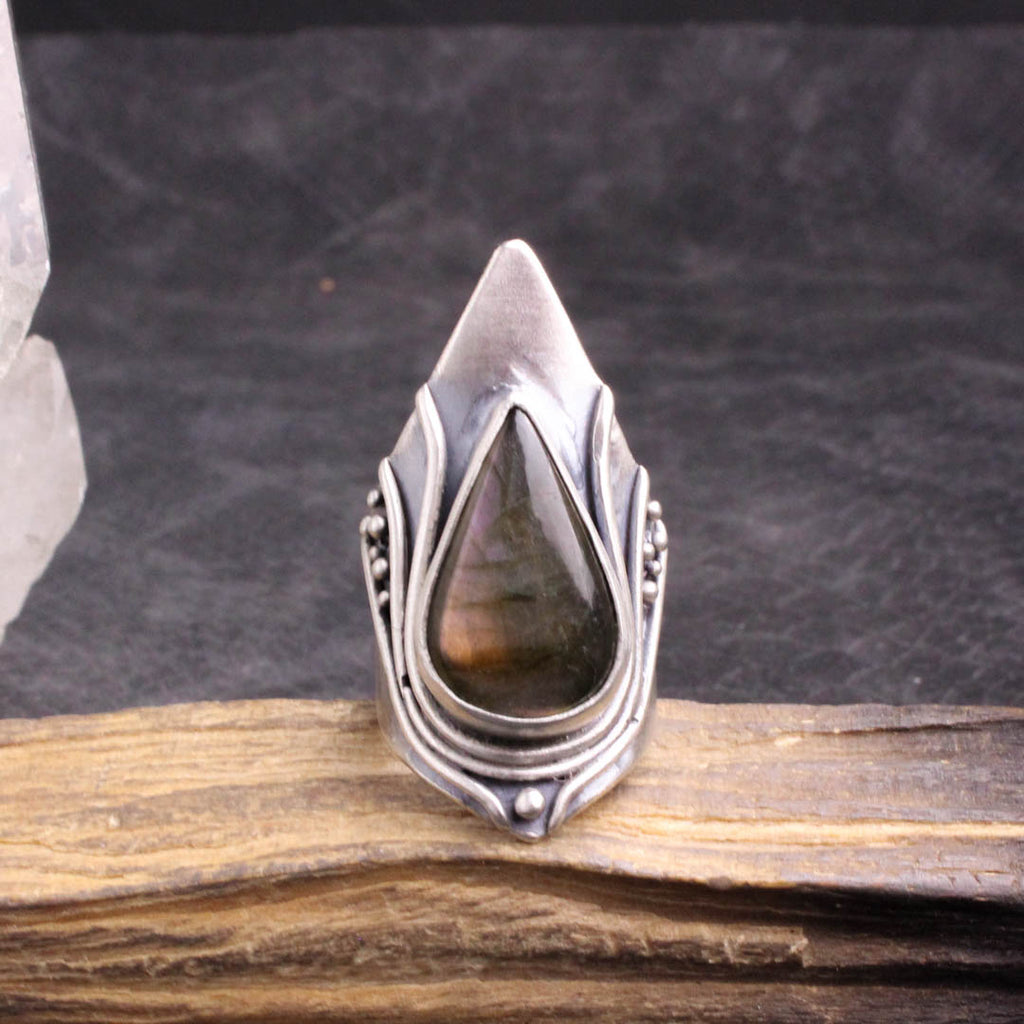 Warrior Shield Ring - Labradorite - Size 7 - Acid Queen Jewelry