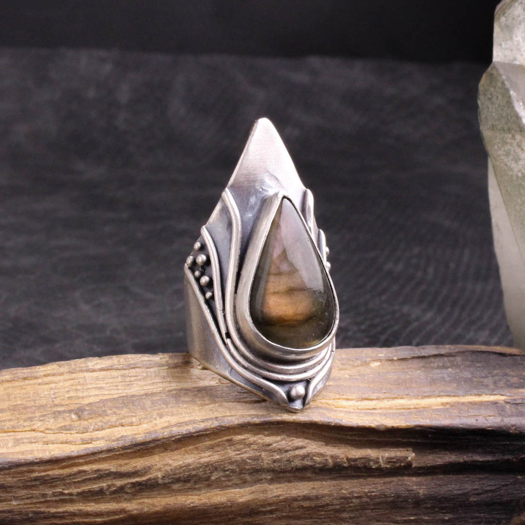 Warrior Shield Ring - Labradorite - Size 7 - Acid Queen Jewelry