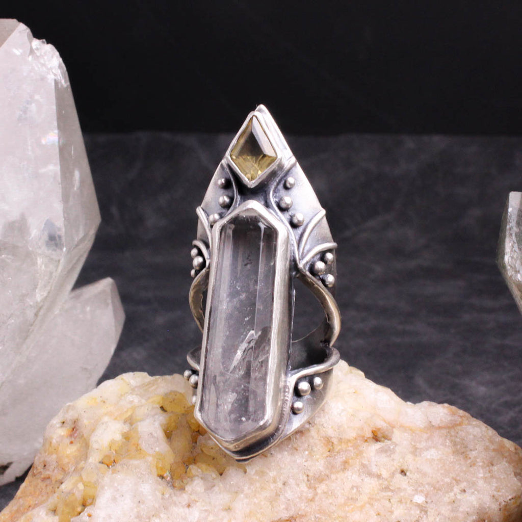 Charged Amplifier Ring- Quartz + Citrine Size 9 - Acid Queen Jewelry