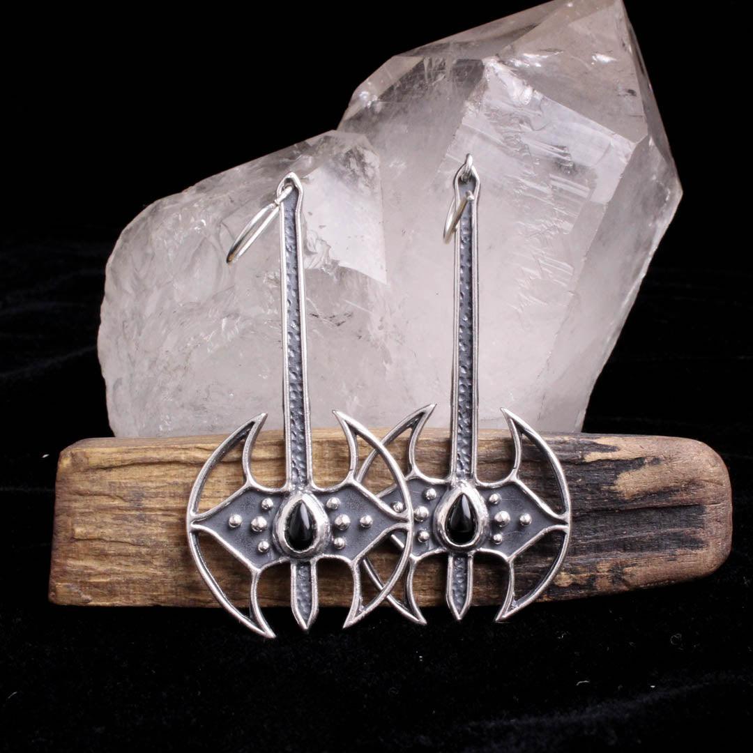 Battle Axe Dangle Earrings // Onyx - Acid Queen Jewelry