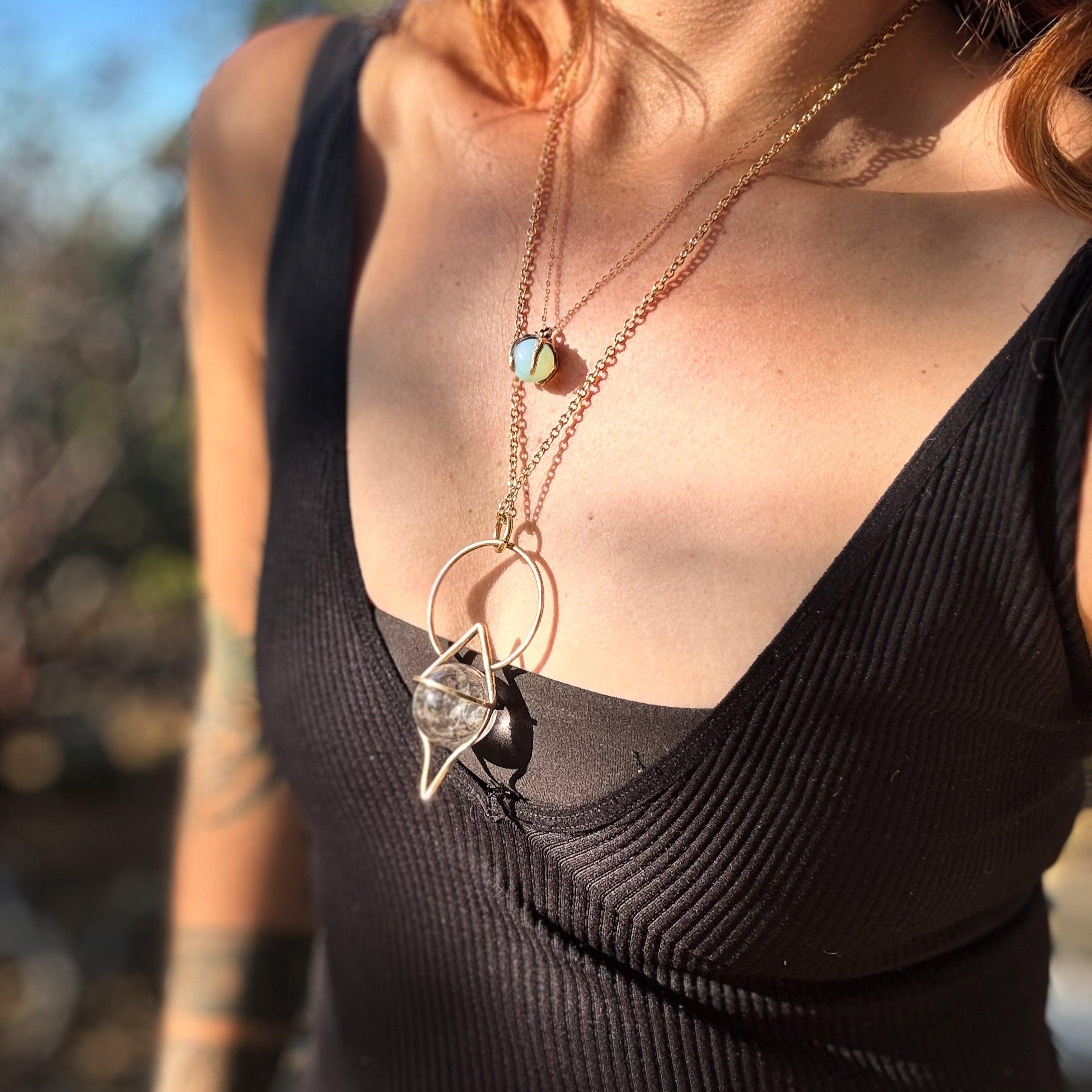 Sorceress Crystal Ball Lariat Necklace Bronze- Opalite - Acid Queen Jewelry