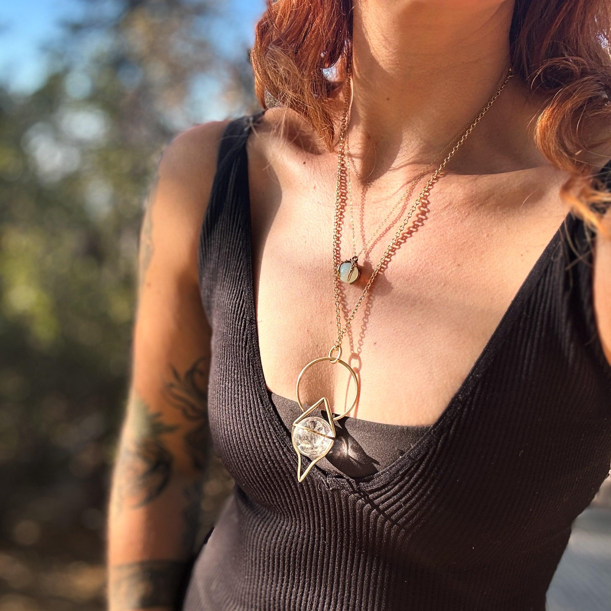 Crystal Ball Pendulum Necklace Bronze // Quartz - Acid Queen Jewelry