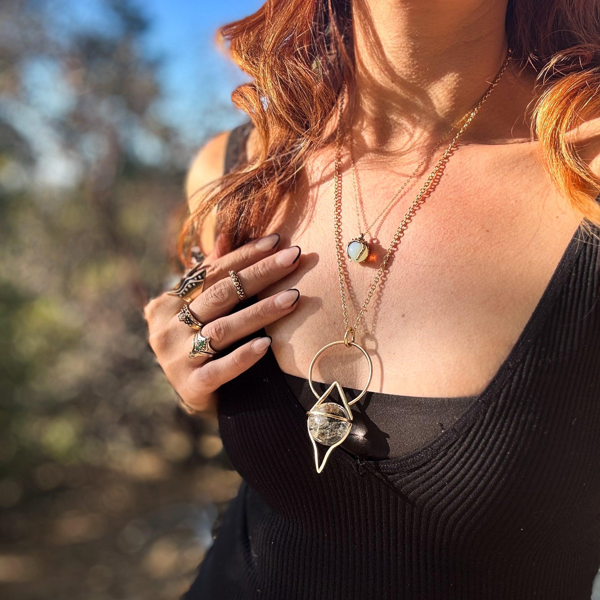 Crystal Ball Pendulum Necklace Bronze // Quartz - Acid Queen Jewelry