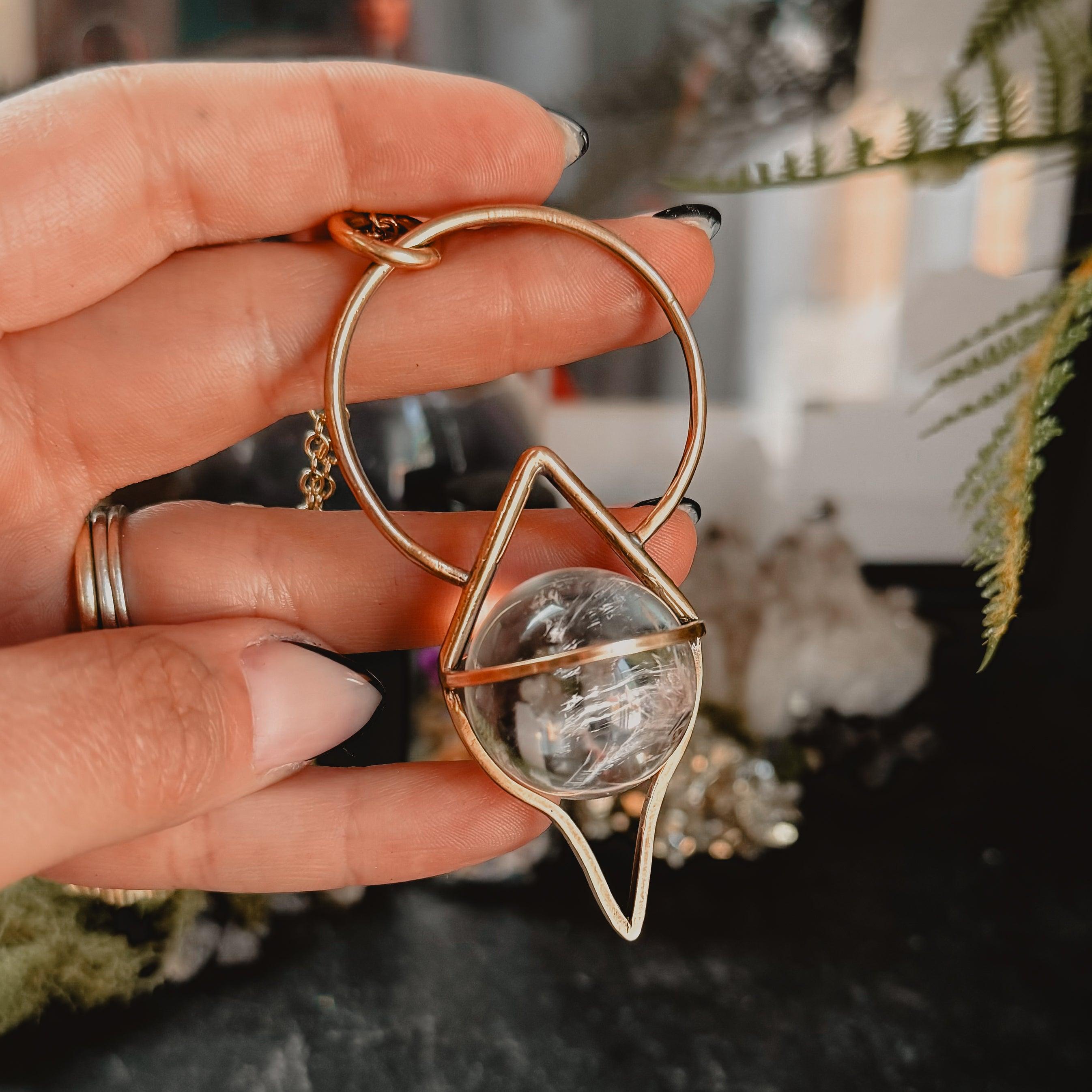 Crystal Ball Pendulum Necklace Bronze // Quartz - Acid Queen Jewelry