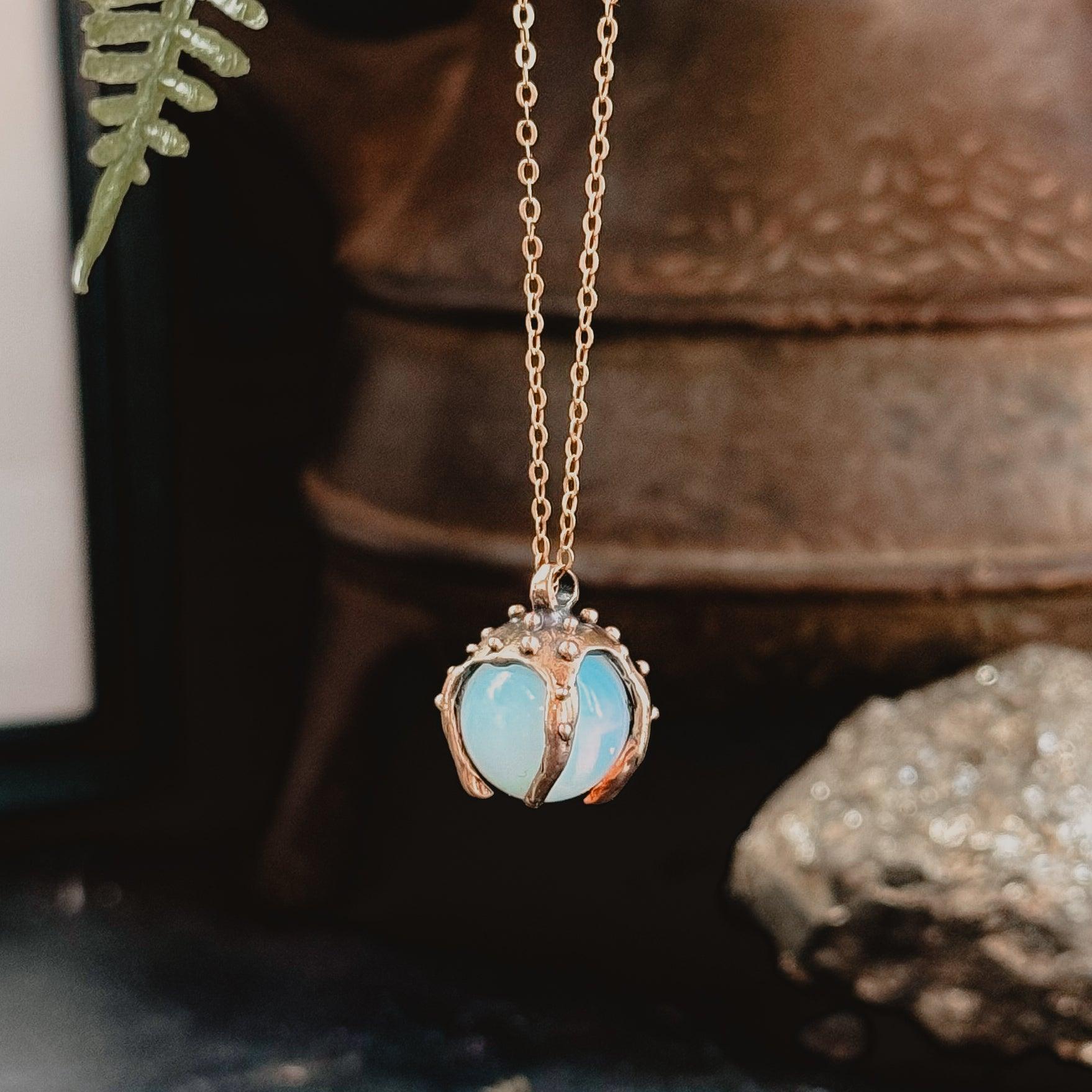 Sorceress Crystal Ball Lariat Necklace Bronze- Opalite - Acid Queen Jewelry