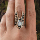 Moronoe Ring Bronze // Rainbow Moonstone - Acid Queen Jewelry