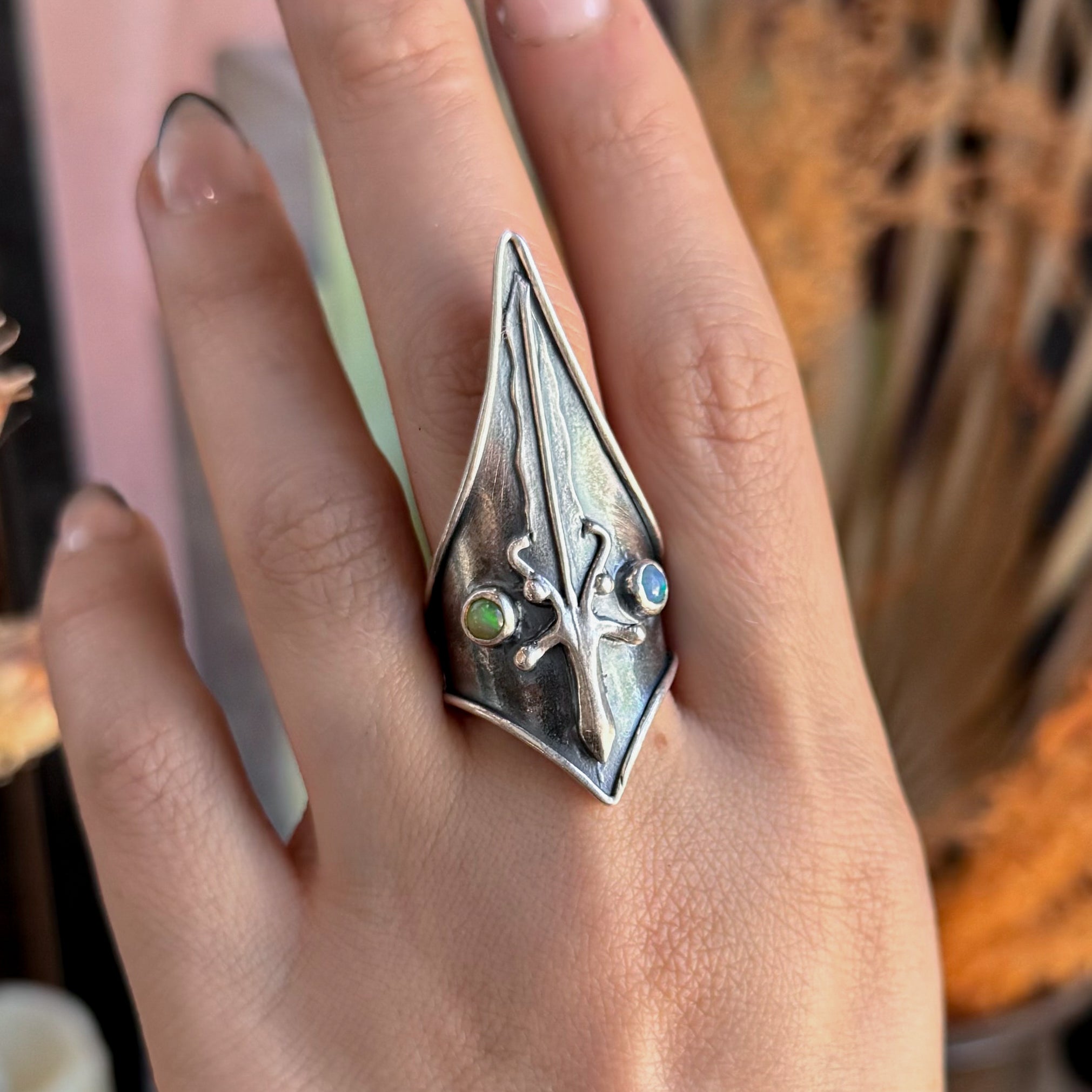 Sword Shield Ring // Ethiopian Opal – Acid Queen Jewelry